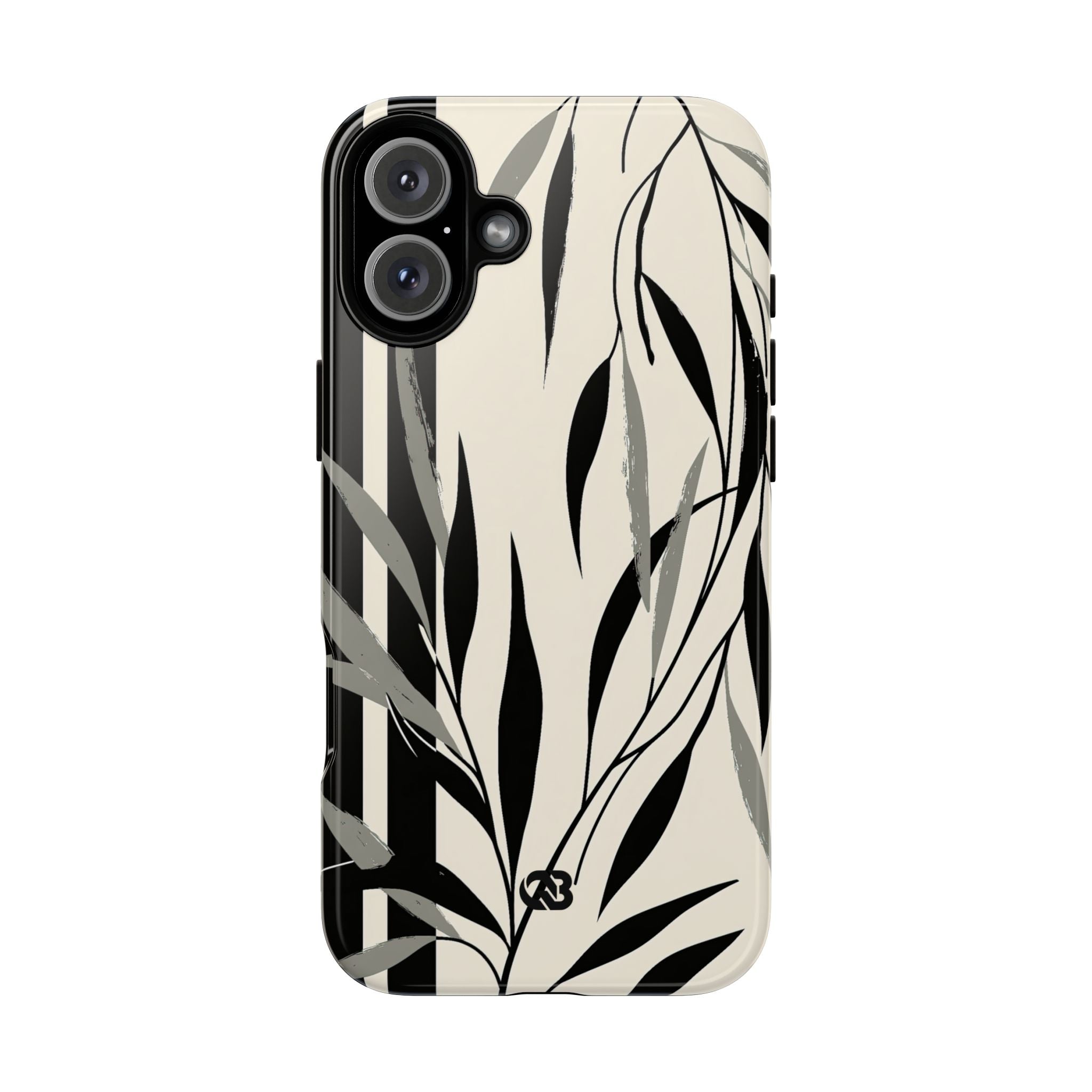 Beige Tough Phone Case for iPhone - Soot Leaf Sketch