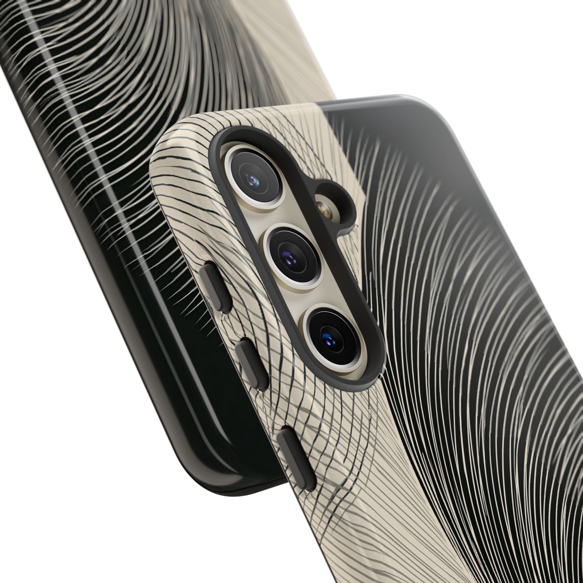 Beige Tough Phone Case for Samsung - Obsidian Cream Plume