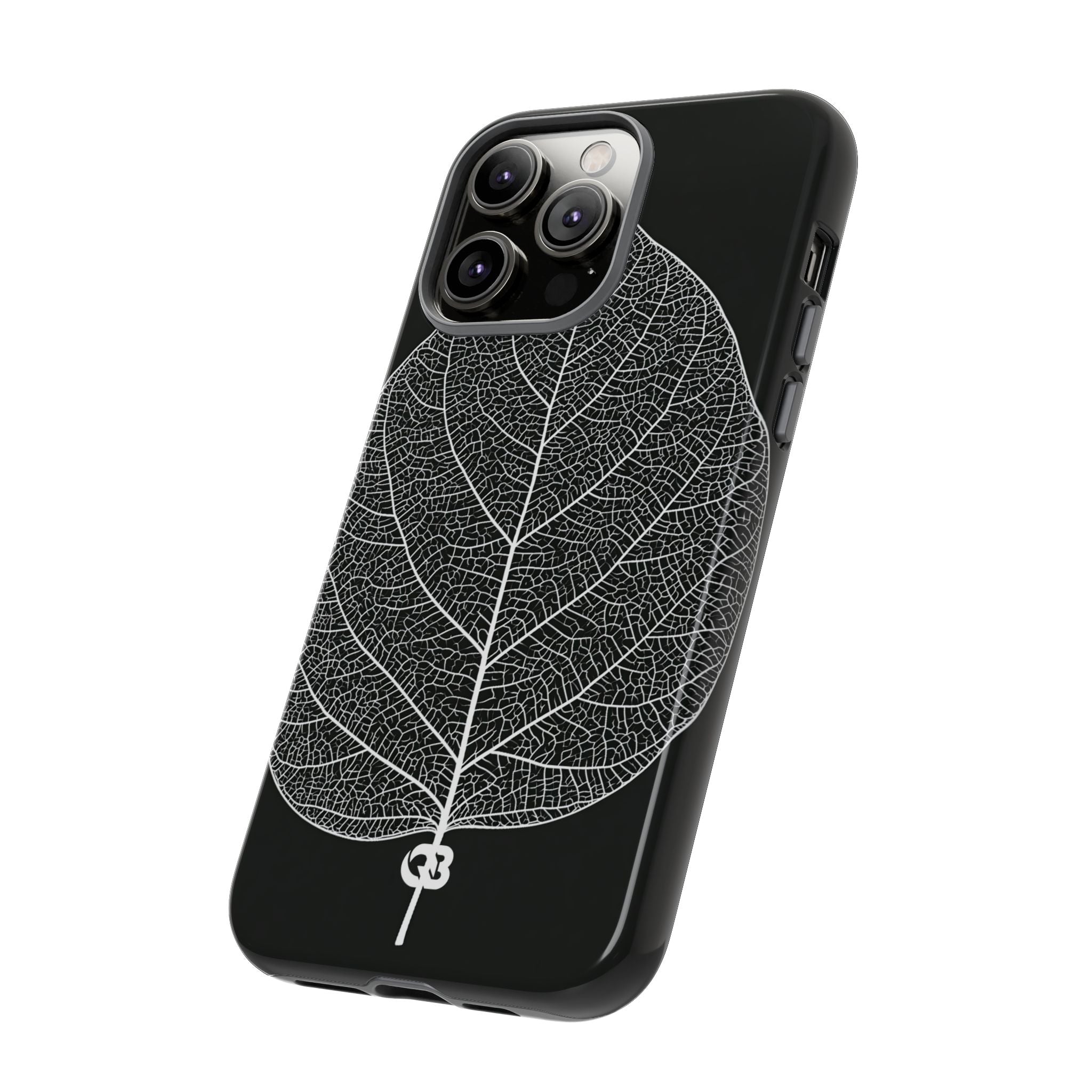 Black Tough Phone Case for iPhone - Bleached Leaf Lattice