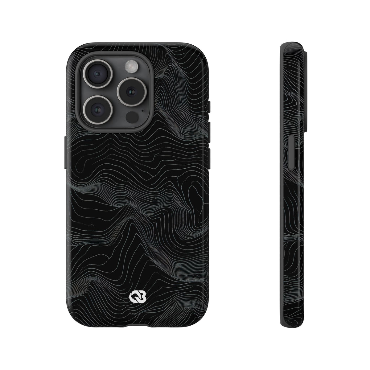 Black Tough Phone Case for iPhone - Obsidian Topo Wireframe