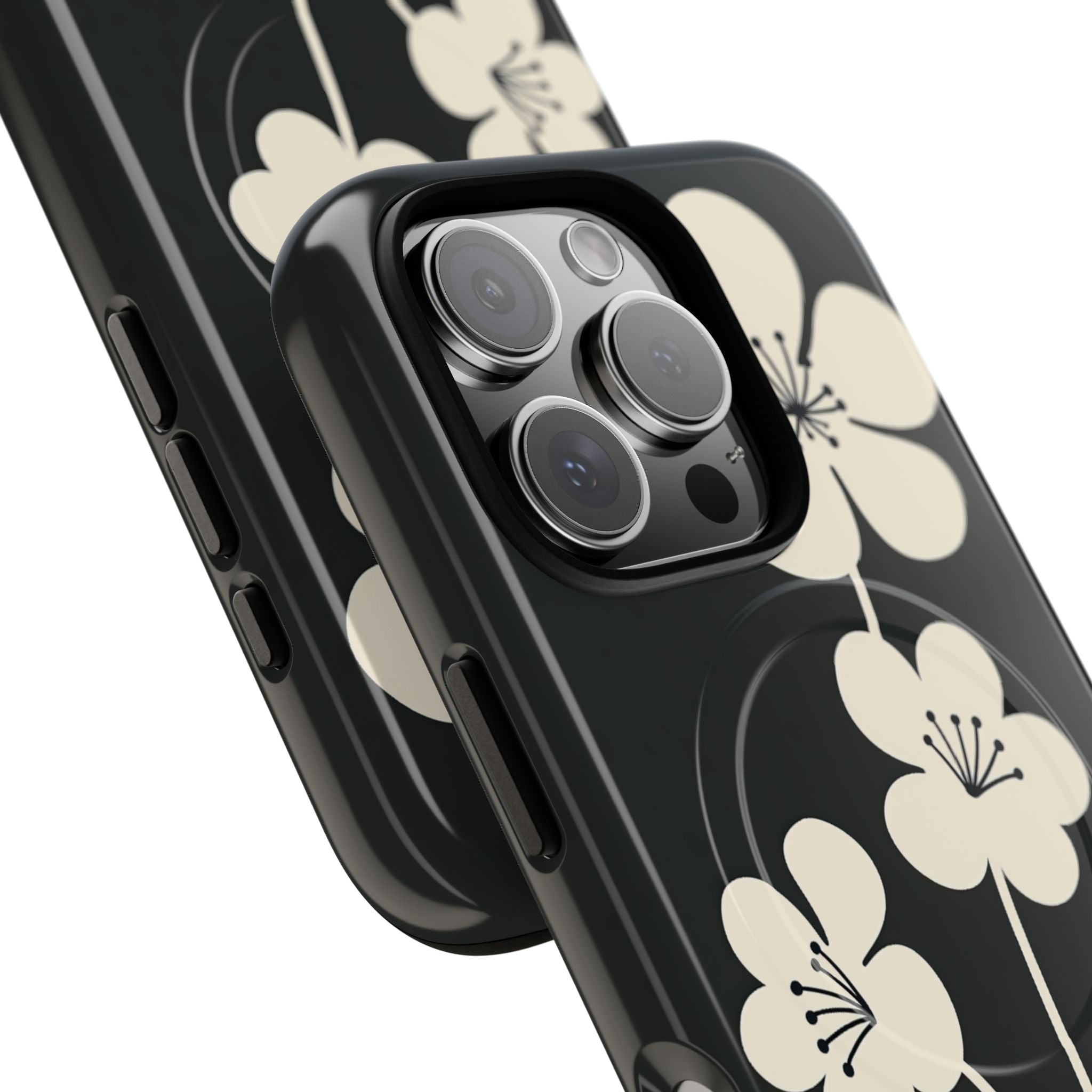 Black Tough 2.0 Magsafe Phone Case for iPhone - Obsidian Cream Bloom