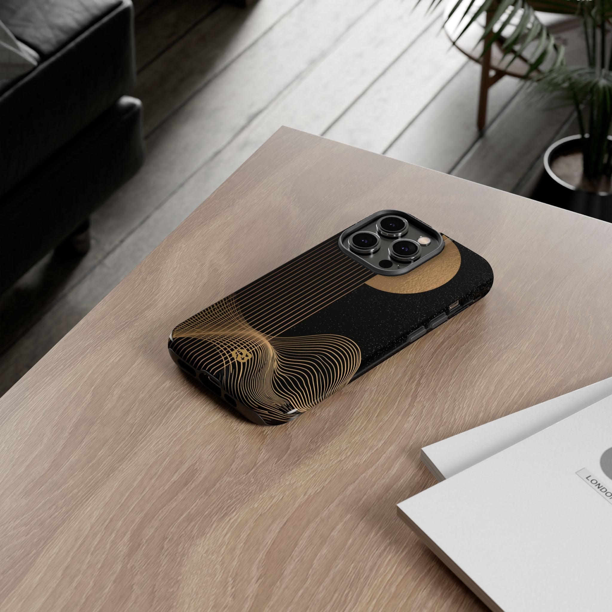 Gold Tough Phone Case for iPhone - Gilded Obsidian Dunes