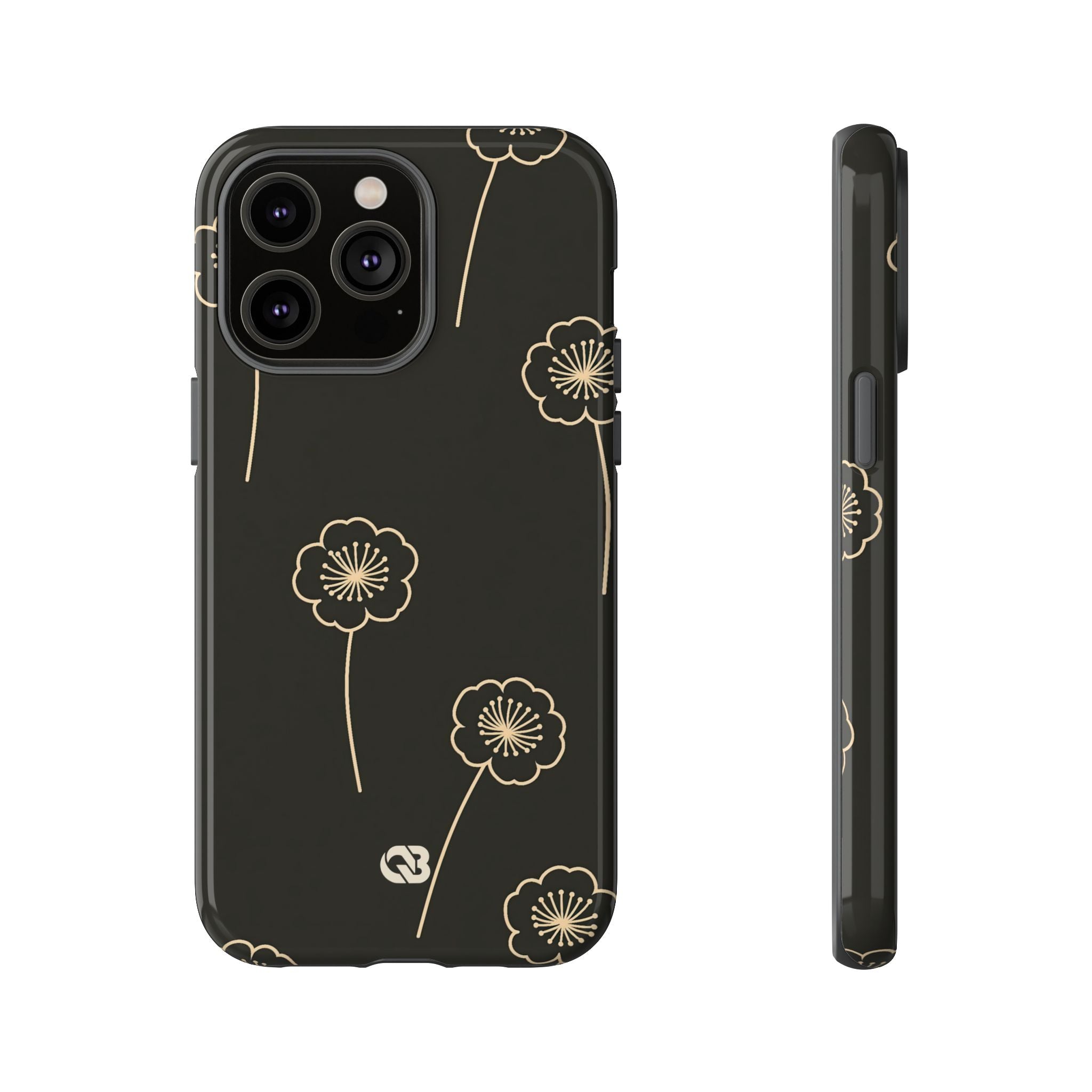 Black Tough Phone Case for iPhone - Obsidian Sand Petals