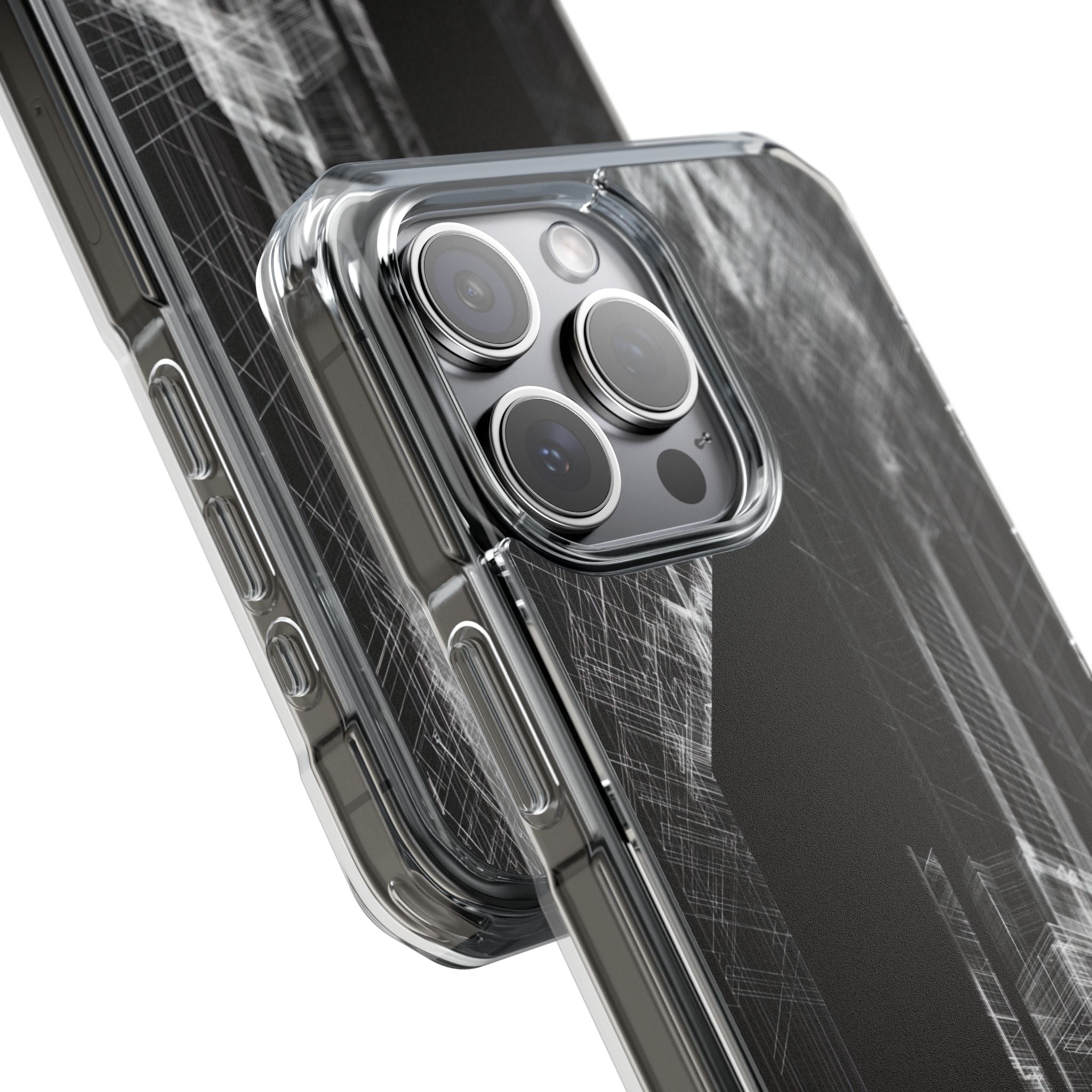 Black Impact MagSafe Phone Case for iPhone - Ghost Urban Wireframe