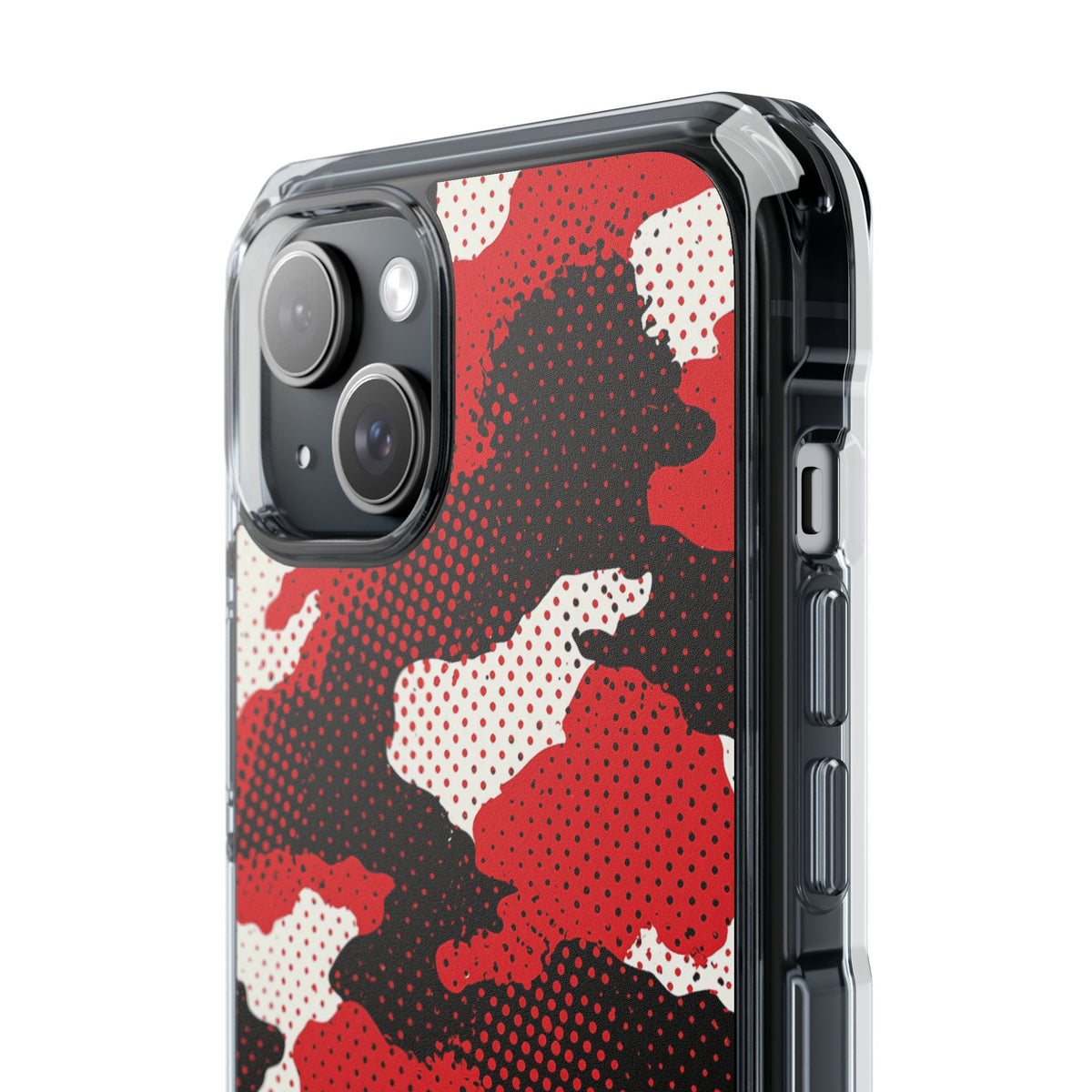 Crimson Halftone Camo · Clear Impact Magnetic Phone Case for iPhone · Red