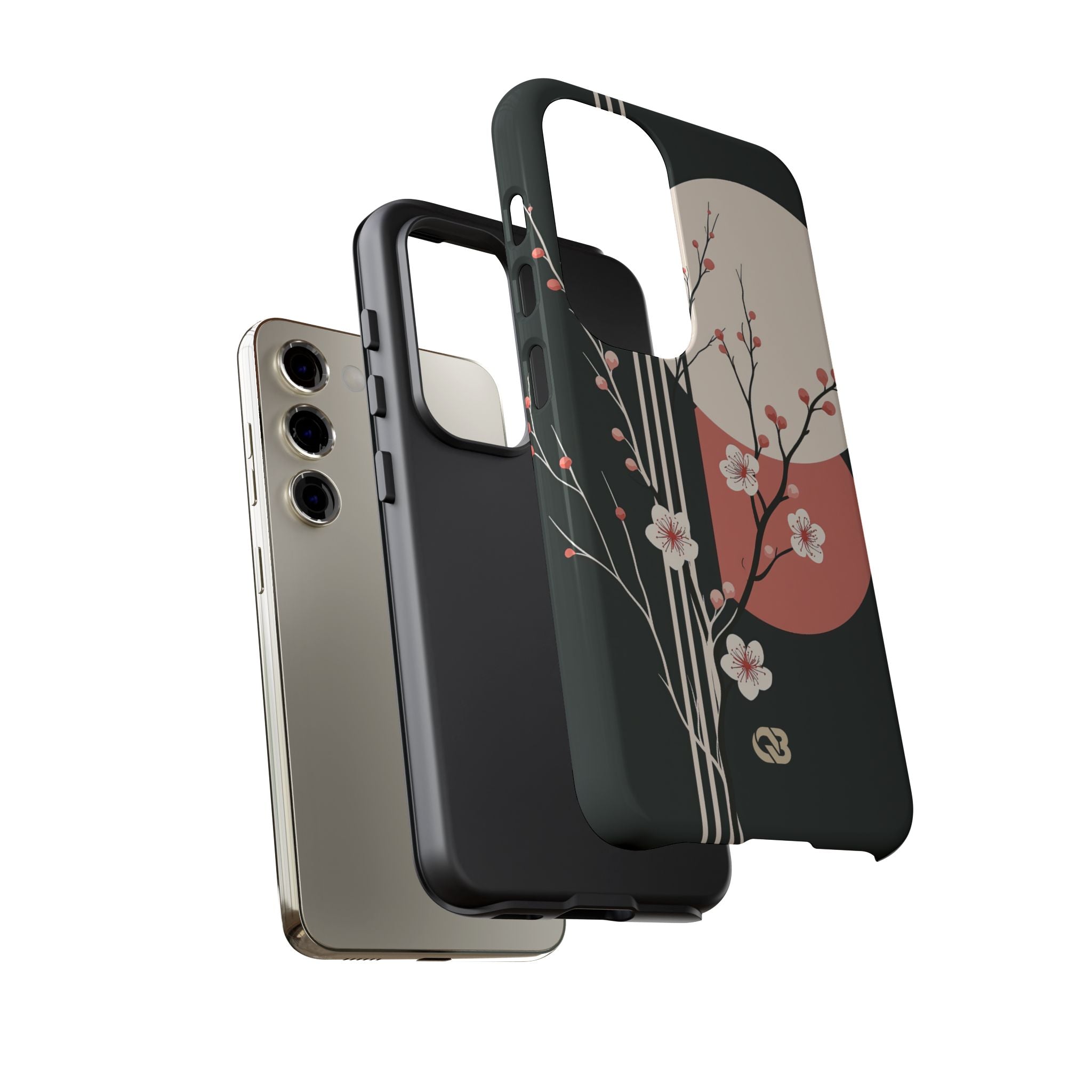 Black Tough Phone Case for Samsung - Kyoto Midnight Blossom
