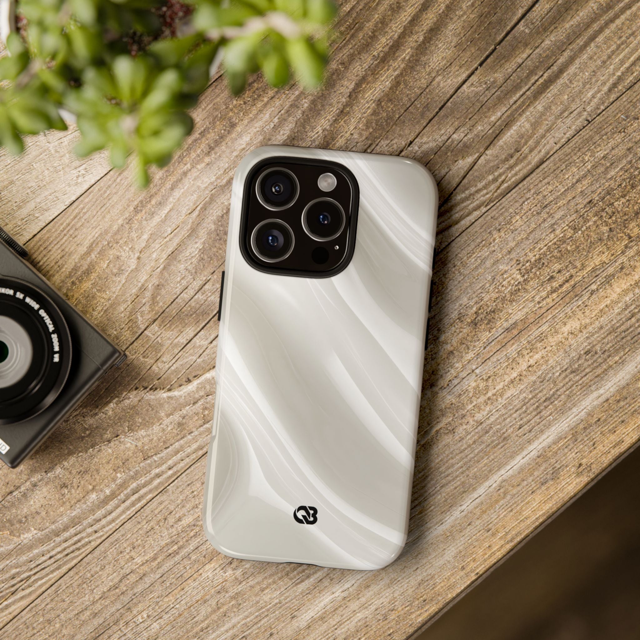 White Tough Phone Case for iPhone - Polished Ivory Wave