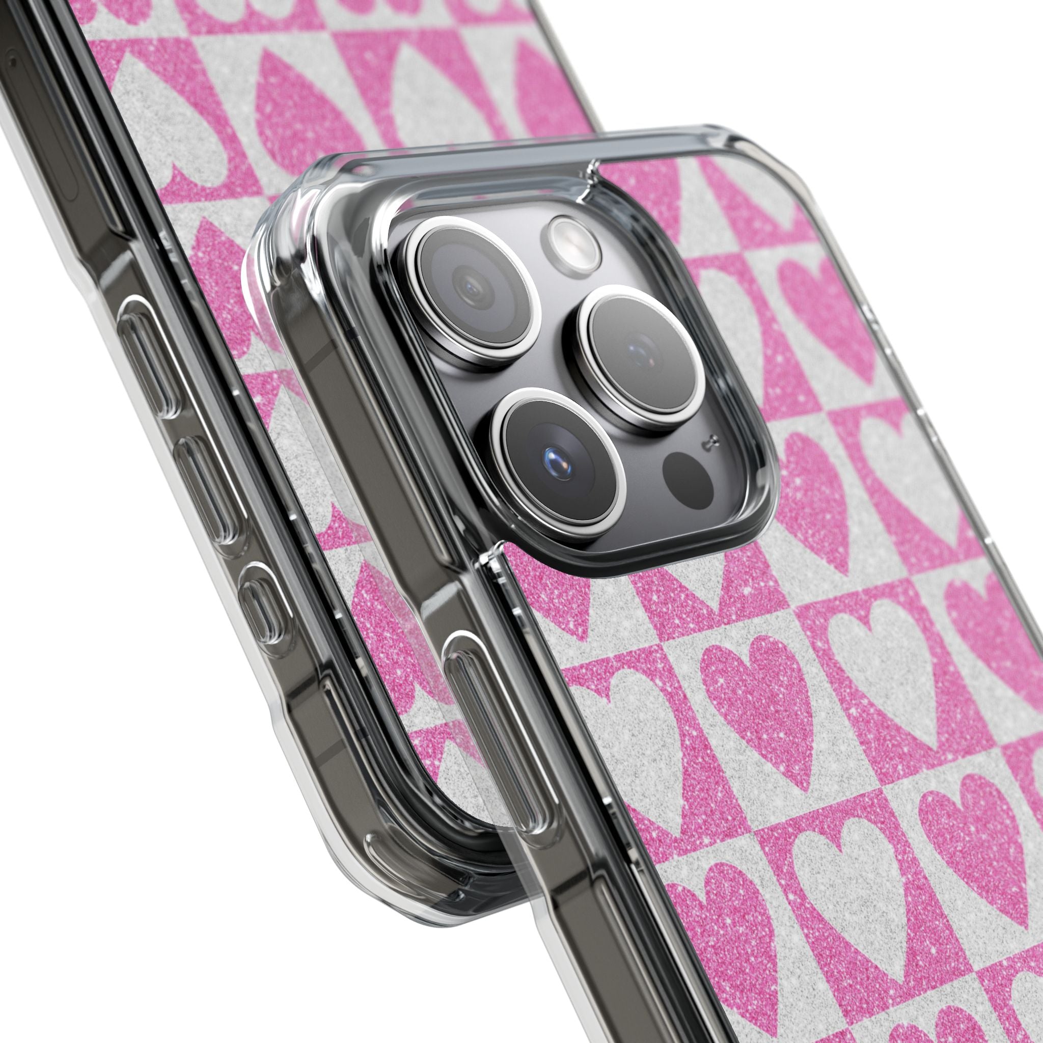 Glitter Hjerte Gitter iPhone 15 Pro Cover - Impact