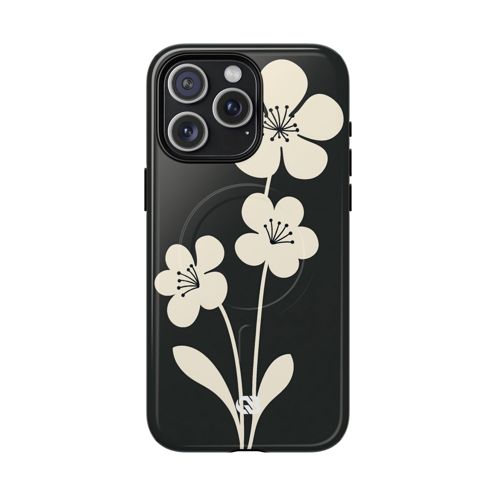 Black Tough 2.0 Magsafe Phone Case for iPhone - Obsidian Cream Bloom