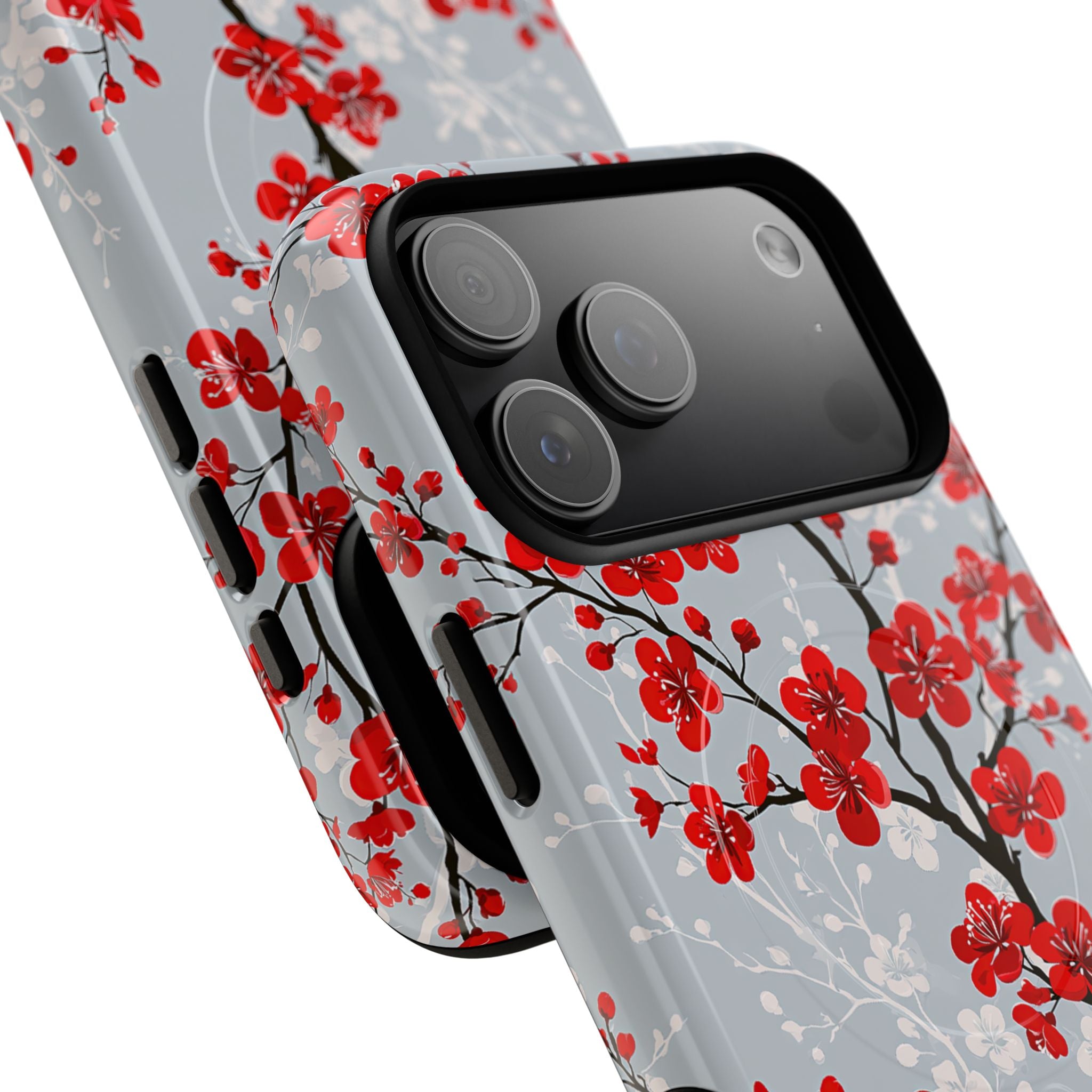 Grey Tough 2.0 Magsafe Phone Case for iPhone - Crimson Sakura Slate