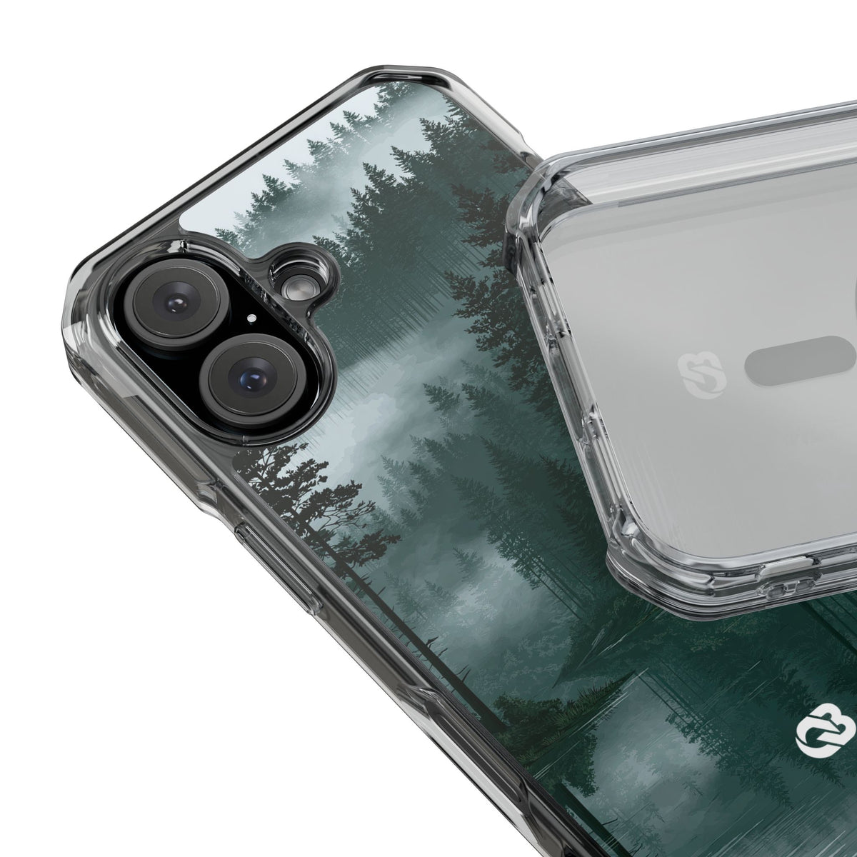 Misty Pine Reflections · Clear Impact Magnetic Phone Case for iPhone · Green
