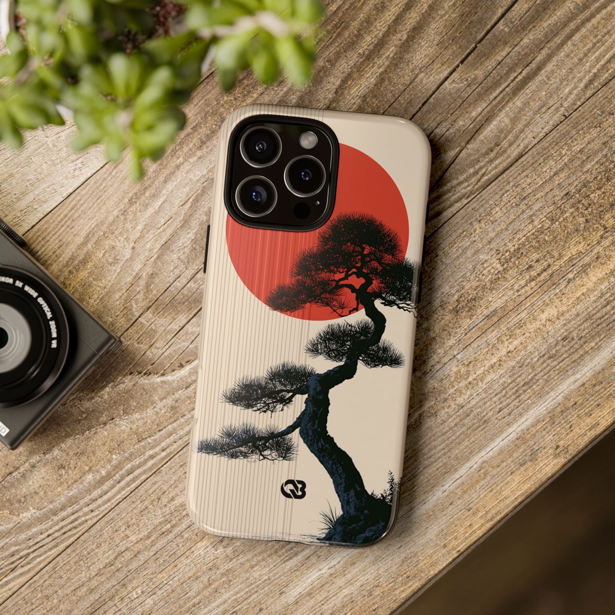 Beige Tough Phone Case for iPhone - Kyoto Crimson Pine