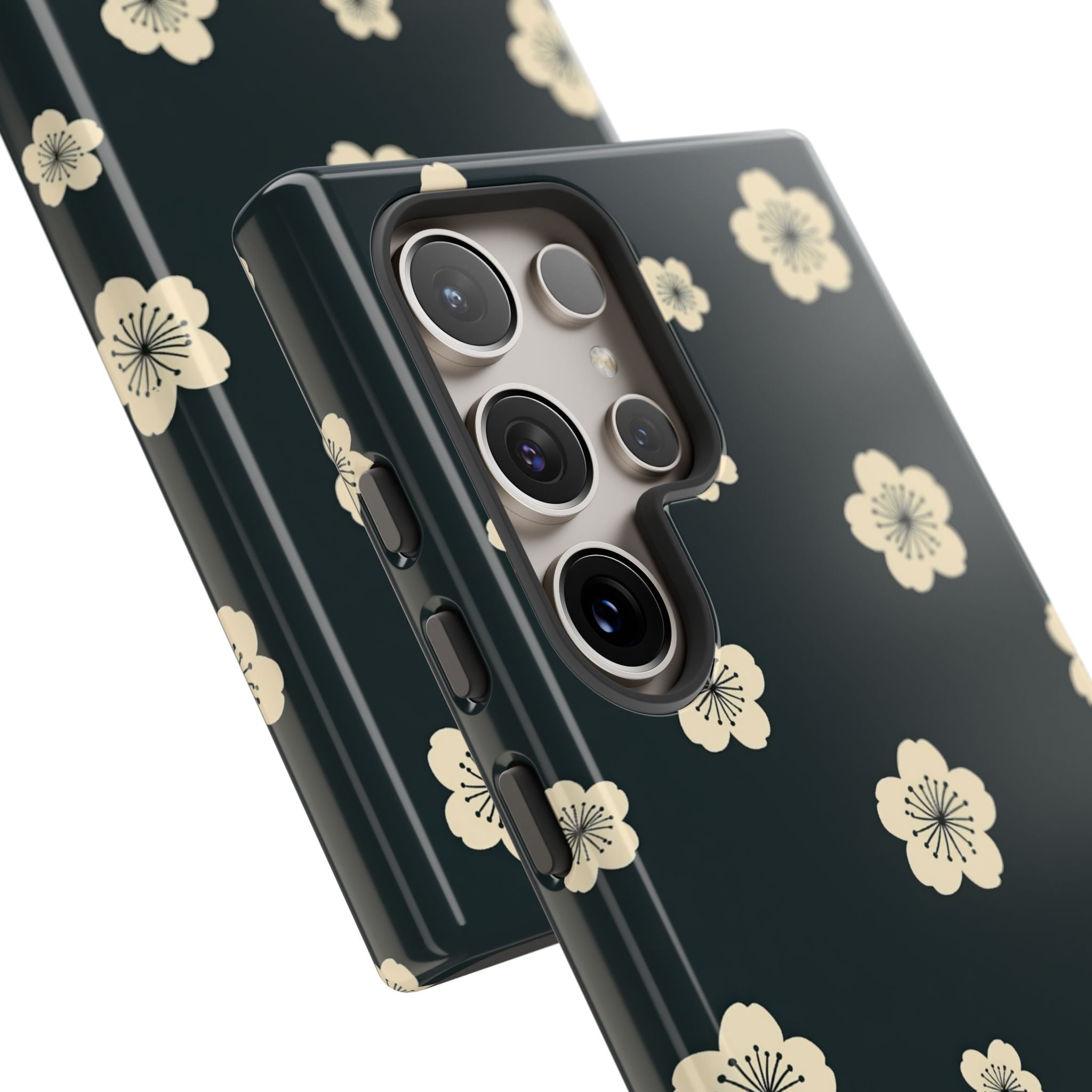 Teal Tough Phone Case for Samsung - Obsidian Cream Petals