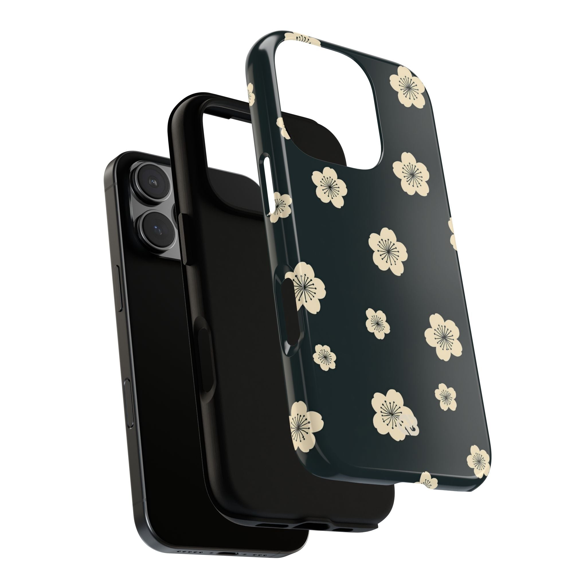 Teal Tough Phone Case for iPhone - Obsidian Cream Petals