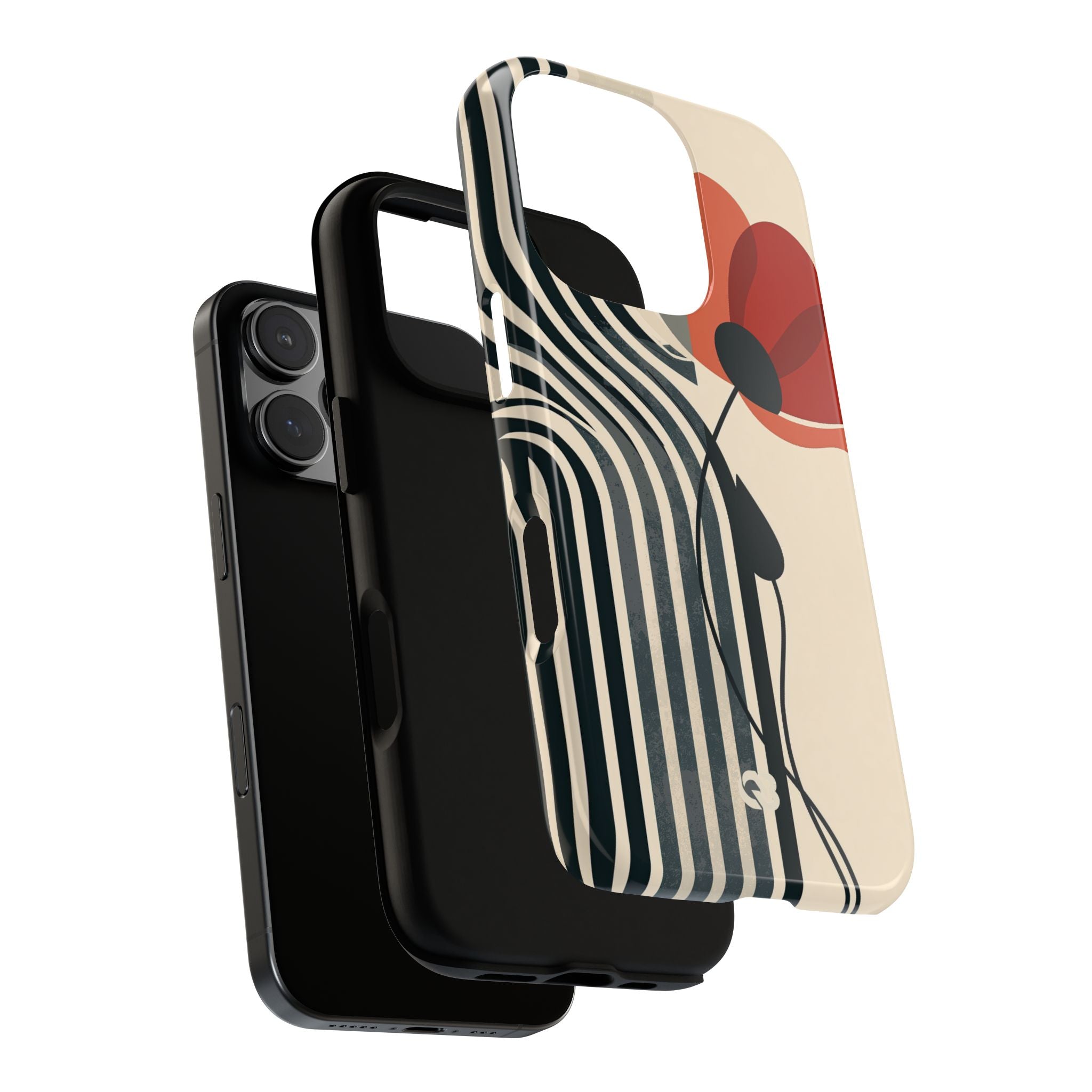 Beige Tough Phone Case for iPhone - Crimson Line Bloom