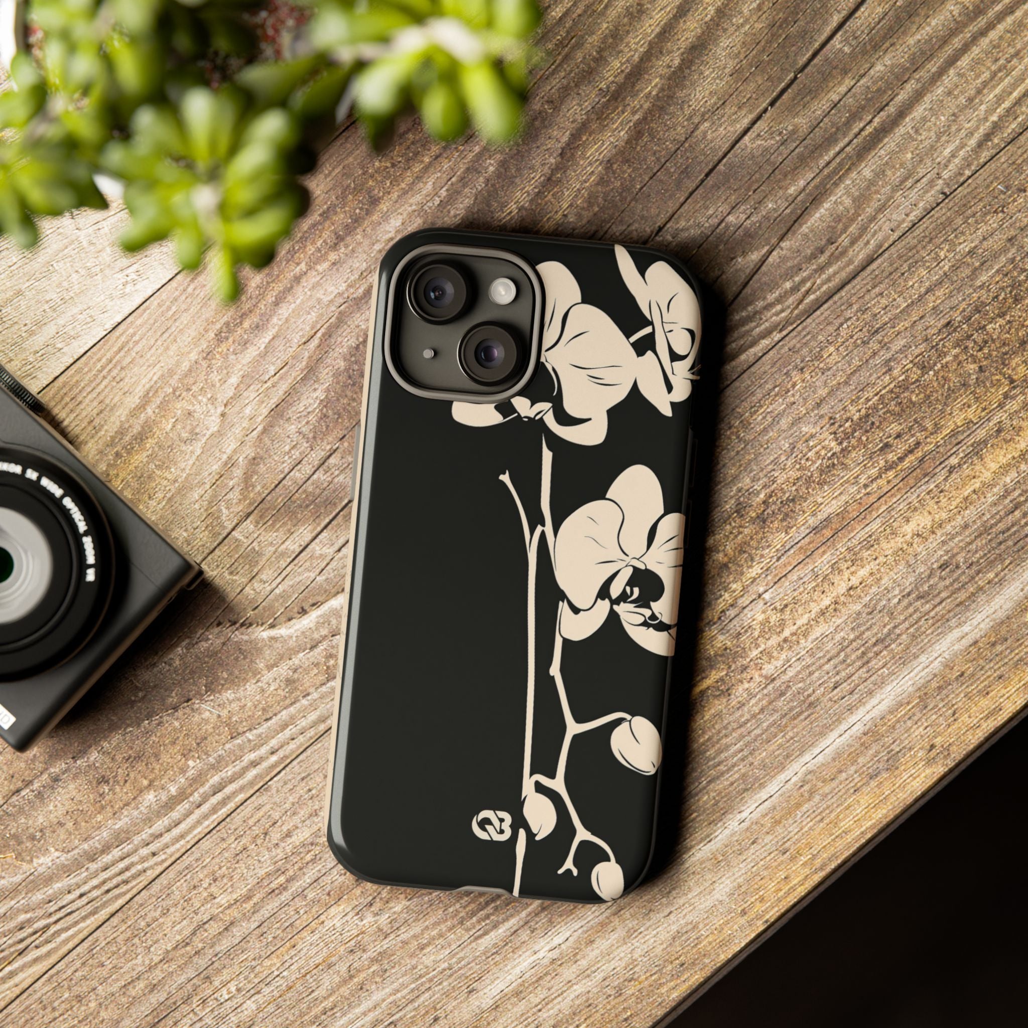 Black Tough Phone Case for iPhone - Obsidian Bone Orchid