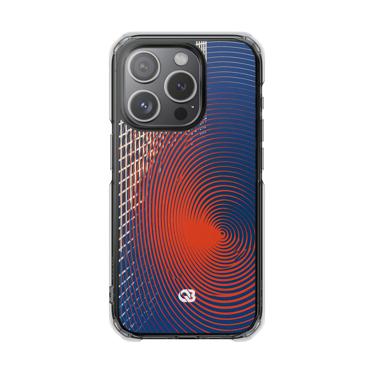Blue Impact MagSafe Phone Case for iPhone - Orange Orbit Grid