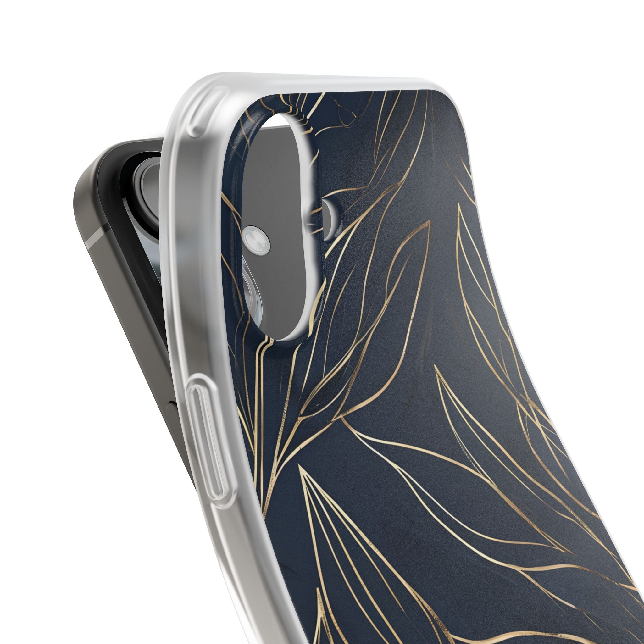 Gilded Navy Foliage · Soft Phone Case for iPhone