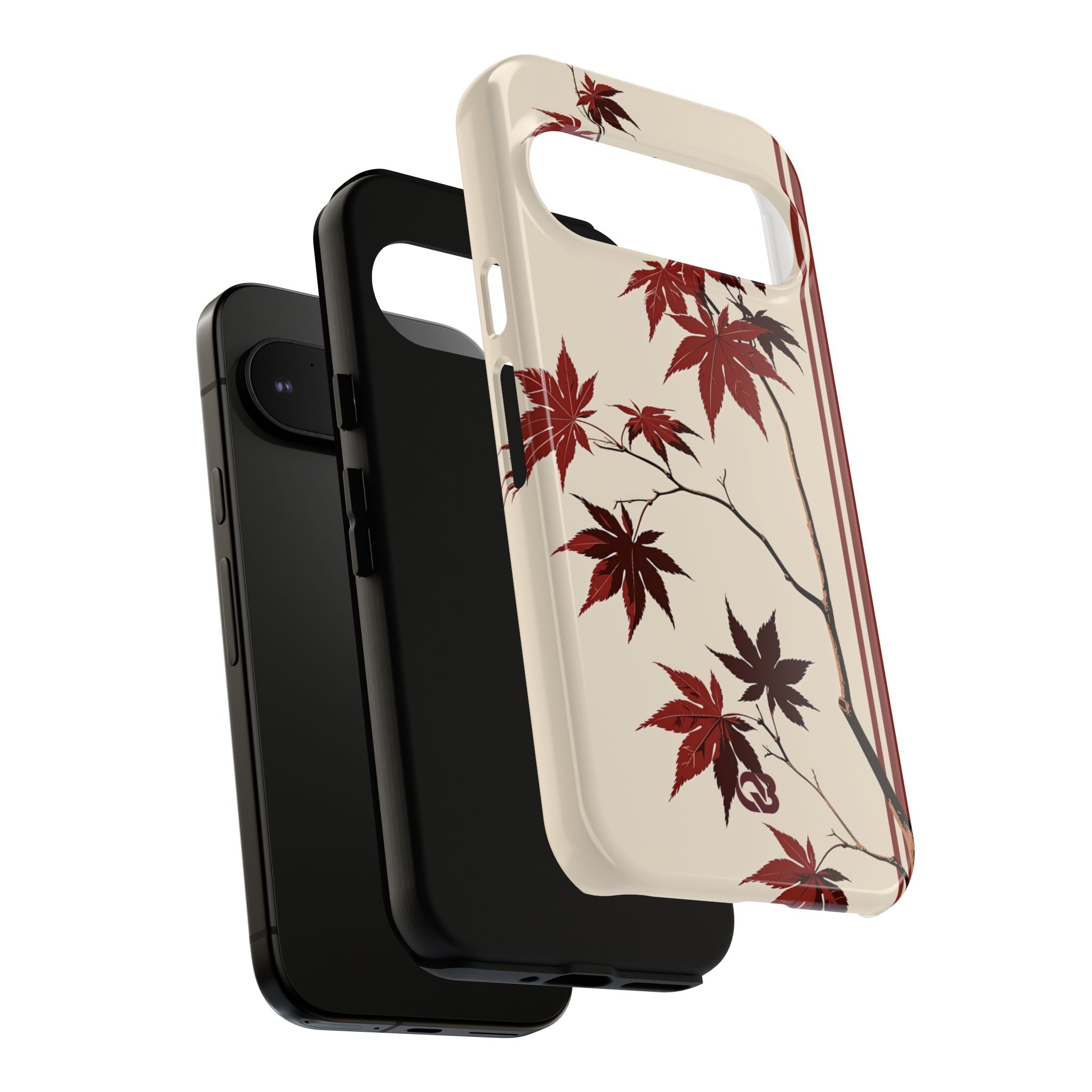 Red Tough Phone Case for Google Pixel - Crimson Momiji Stripe