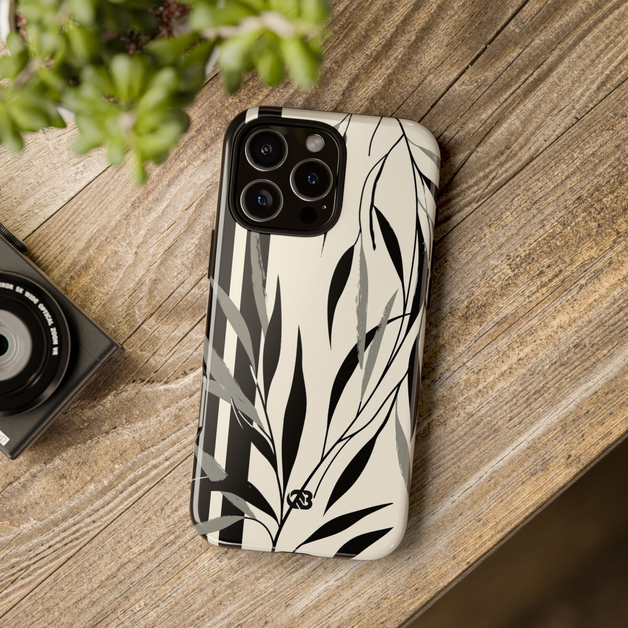 Beige Tough Phone Case for iPhone - Soot Leaf Sketch