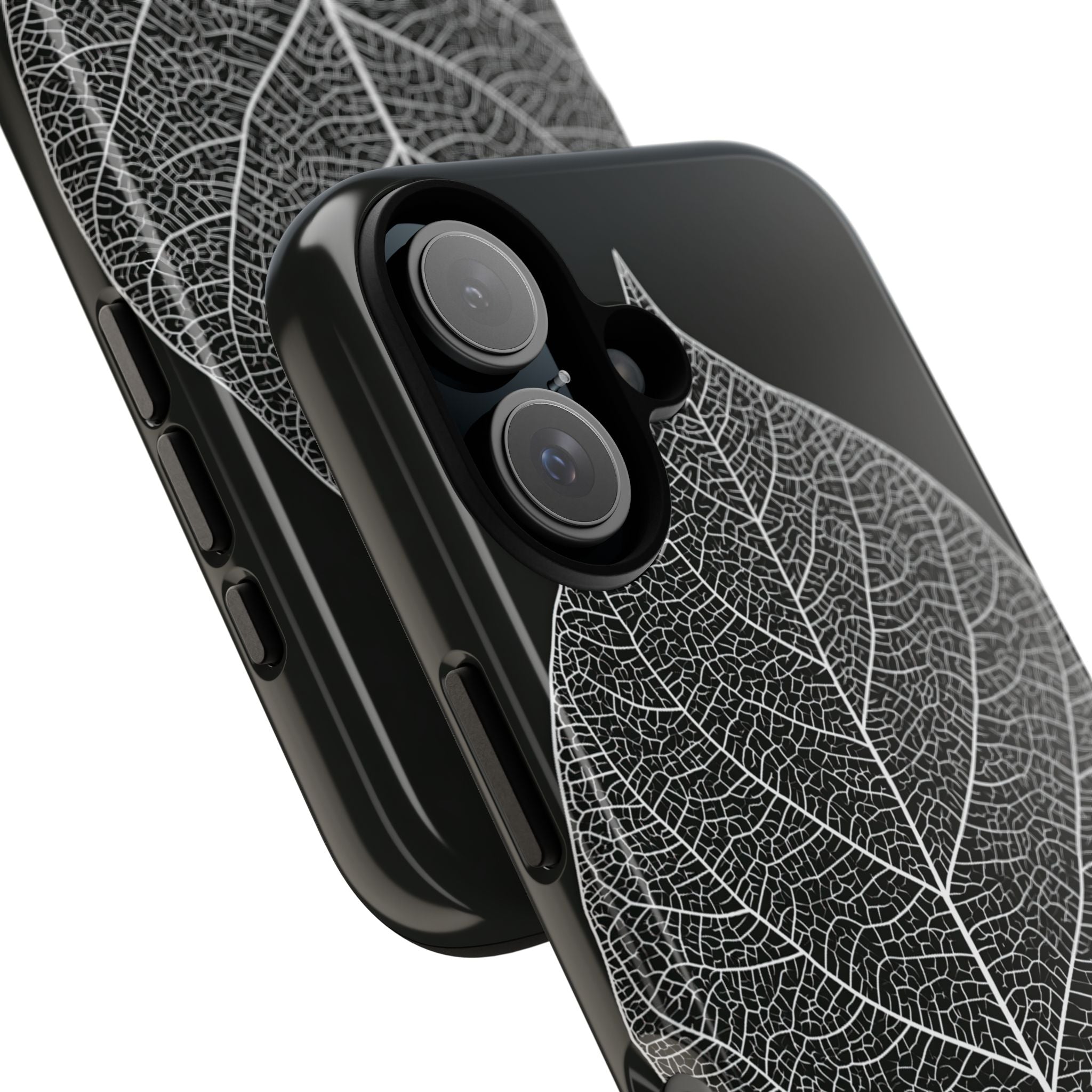 Black Tough Phone Case for iPhone - Bleached Leaf Lattice