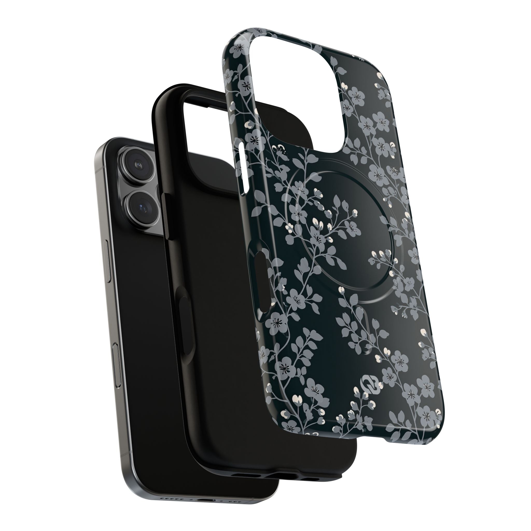 Black Tough 2.0 Magsafe Phone Case for iPhone - Midnight Slate Blossom