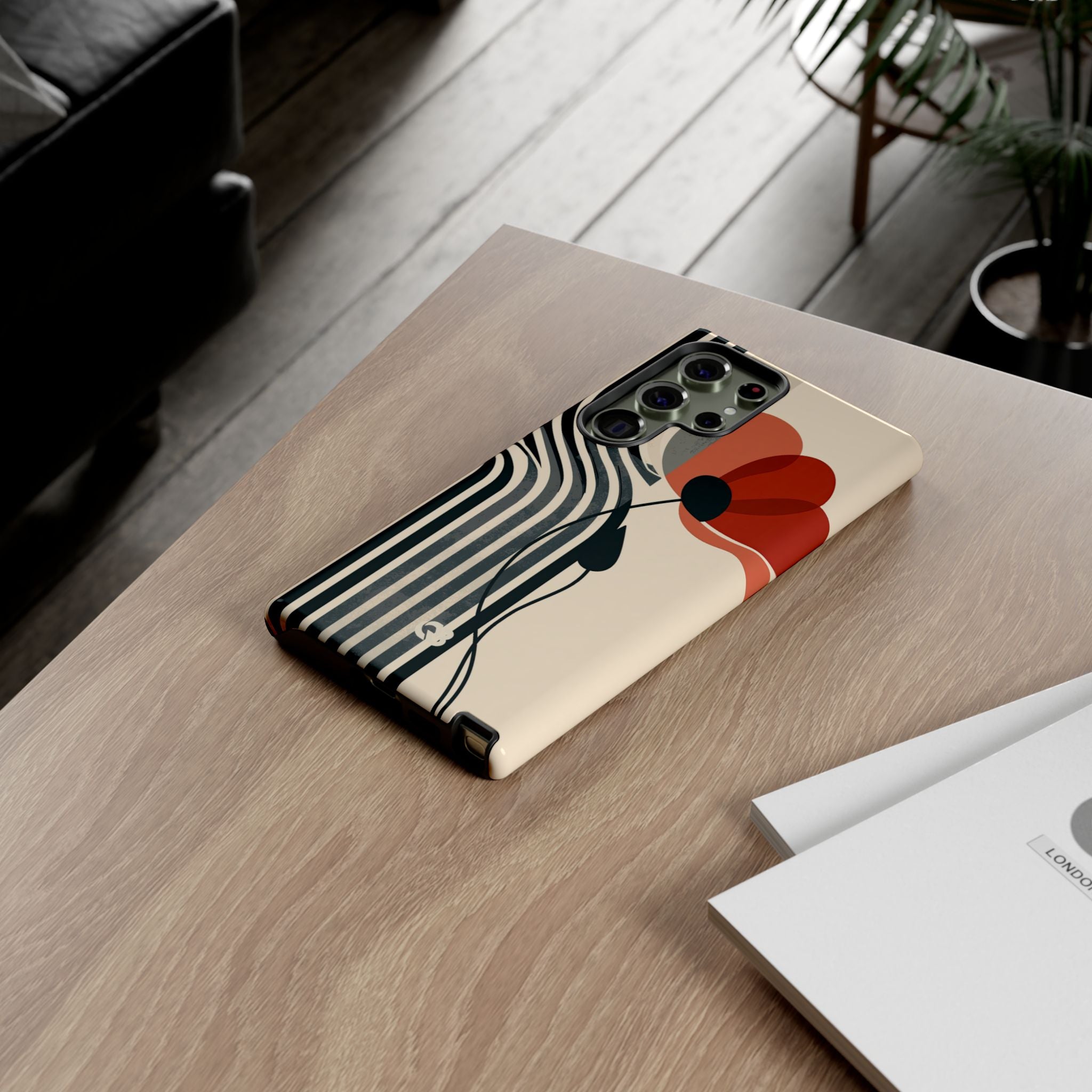 Beige Tough Phone Case for Samsung - Crimson Line Bloom