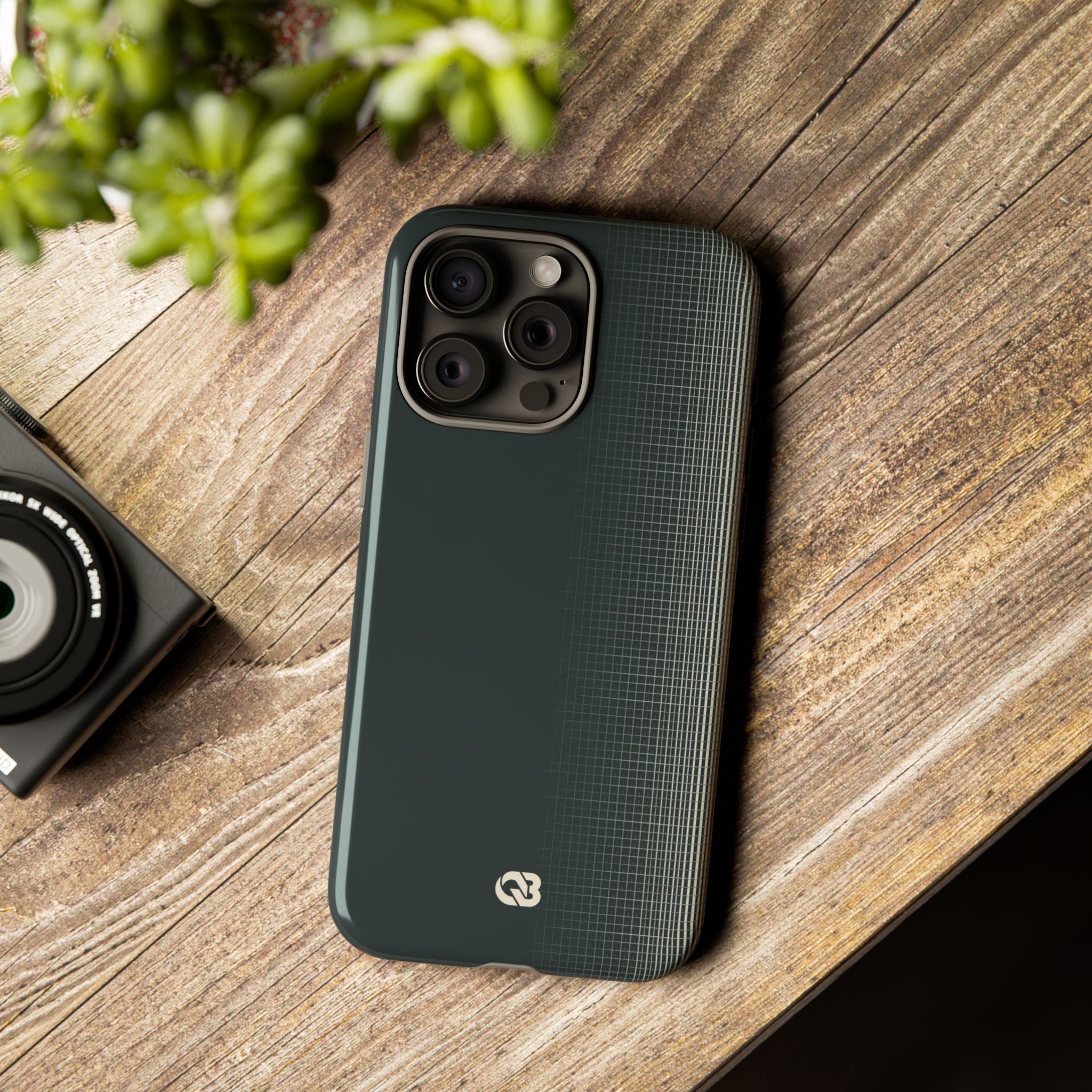 Grey Tough Phone Case for iPhone - Charcoal Tech Grid