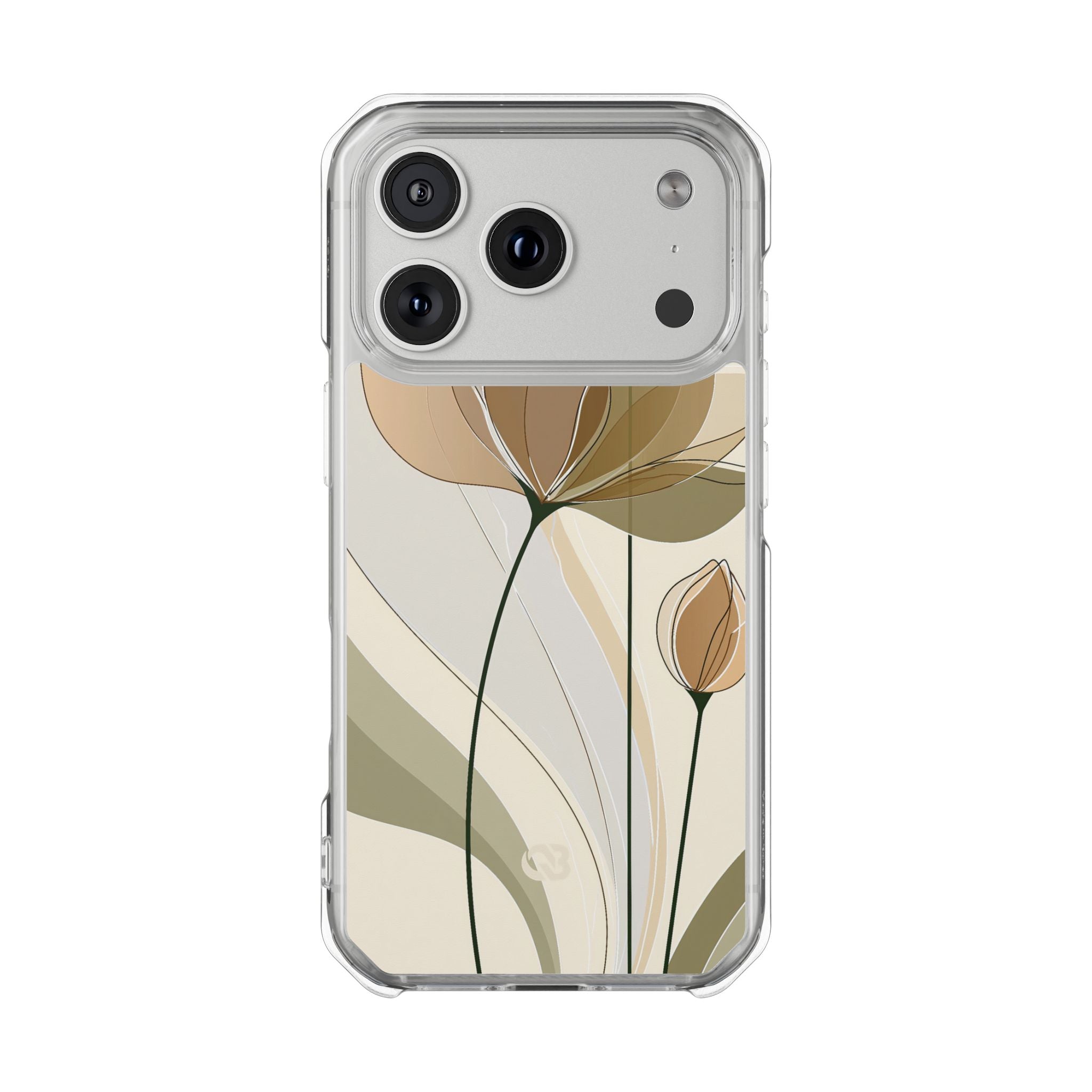 Beige Impact MagSafe Phone Case for iPhone - Muted Ochre Petals