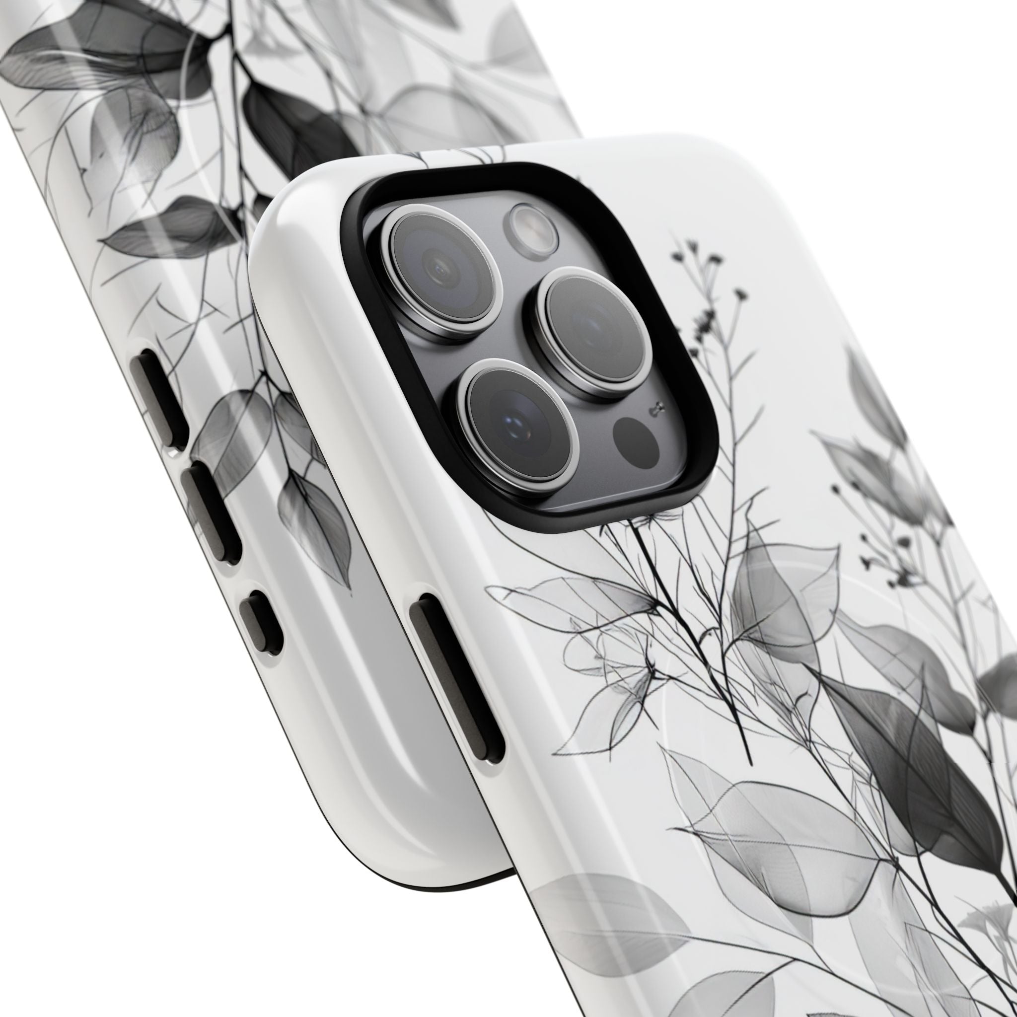 Veined Leaves Gray iPhone 15 Pro Max Case - Tough+