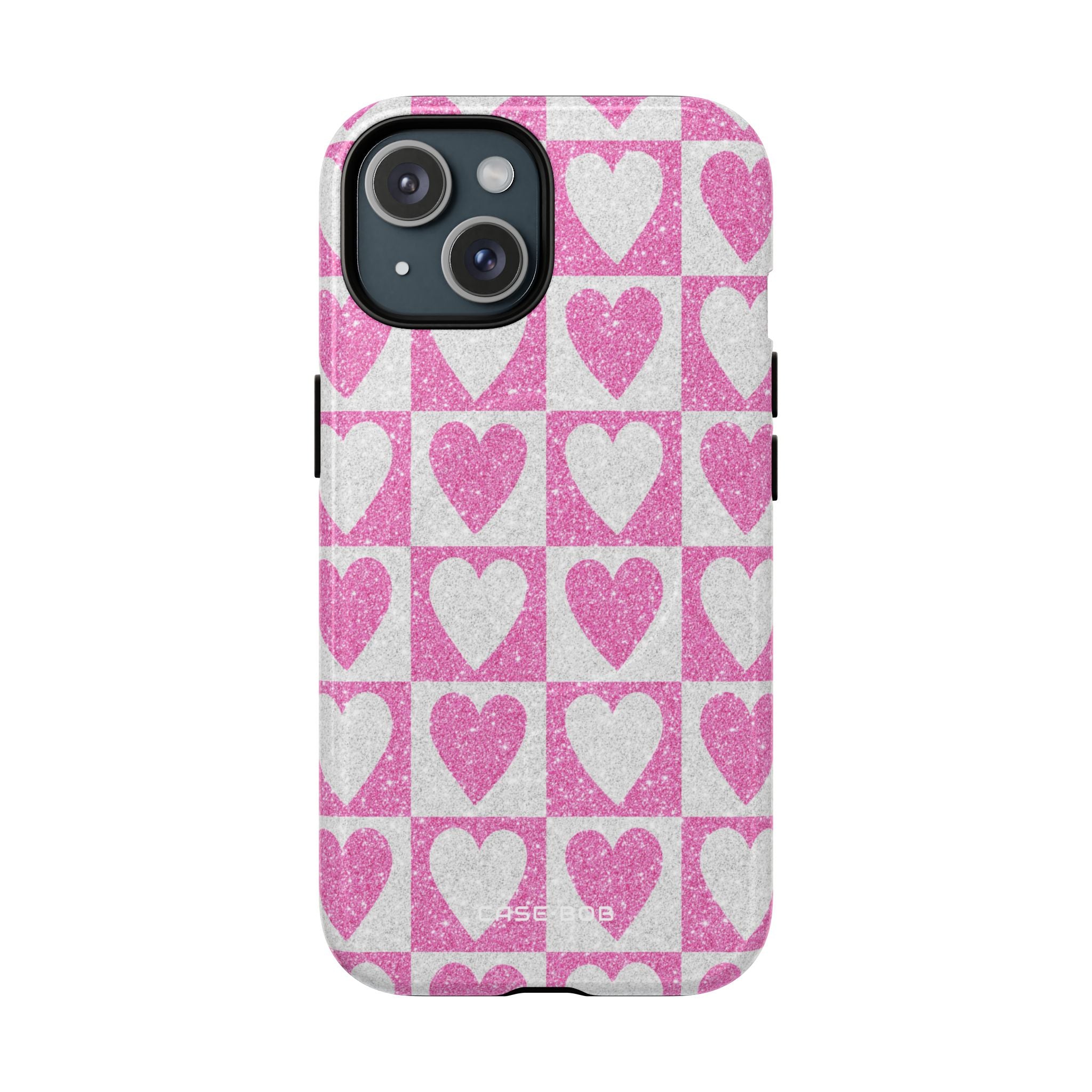 Glitter Heart Grid iPhone 15 Skal - Tough+