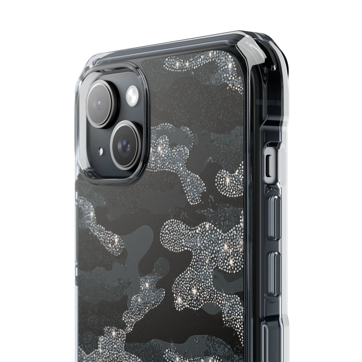Glitter Shadow Camo · Clear Impact Magnetic Phone Case for iPhone · Black