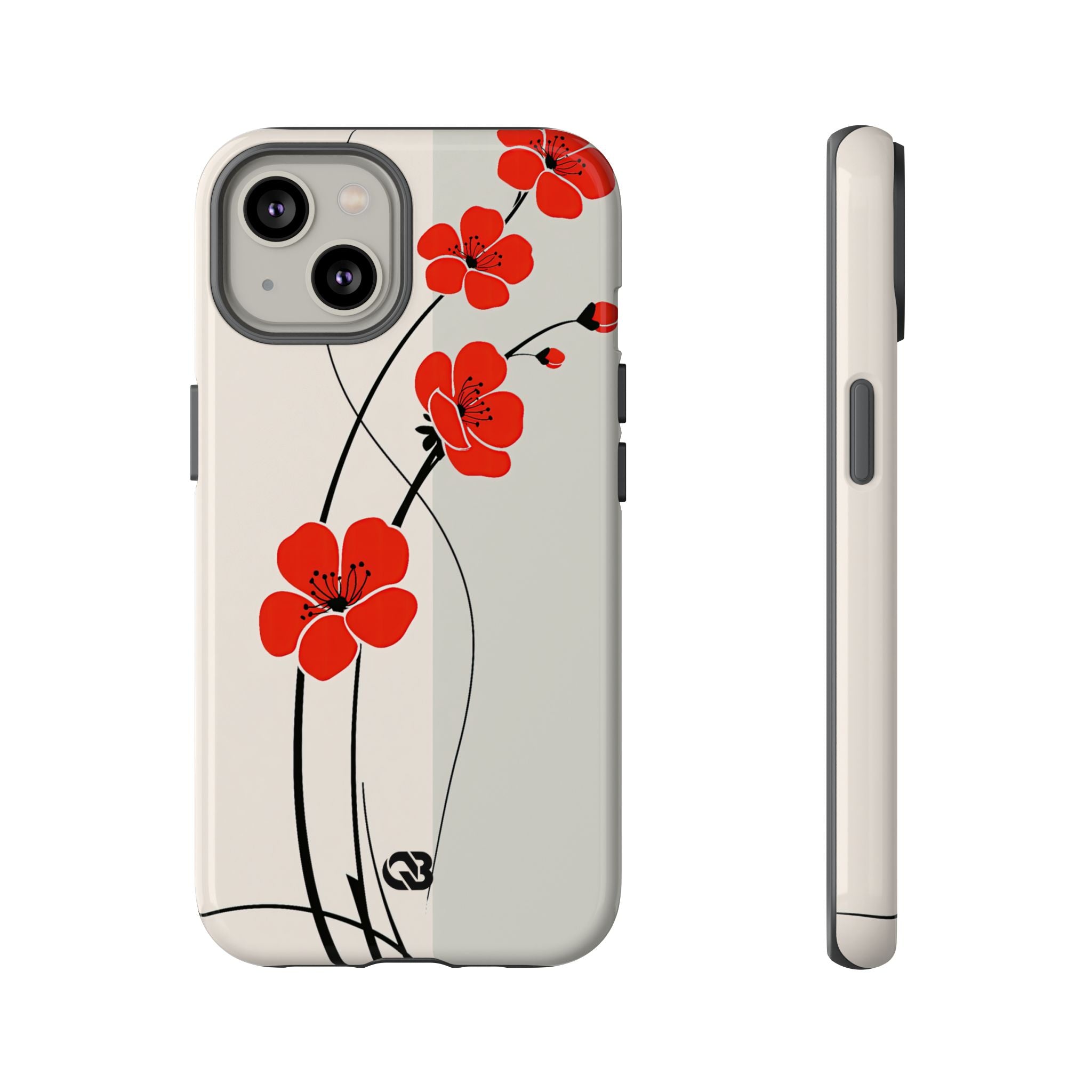 Beige Tough Phone Case for iPhone - Scarlet Ink Petals