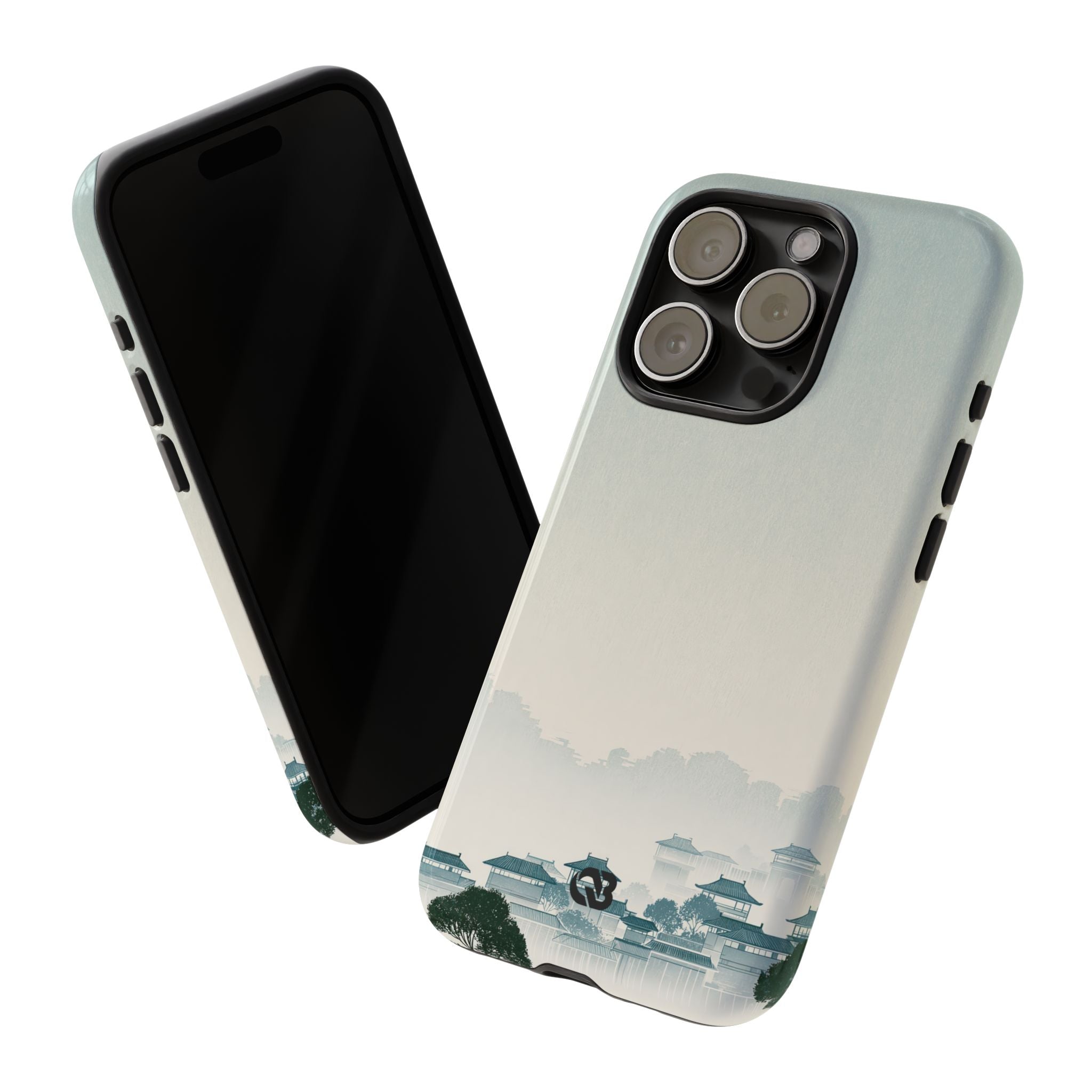 Blue Tough Phone Case for iPhone - Mist Valley Pagoda