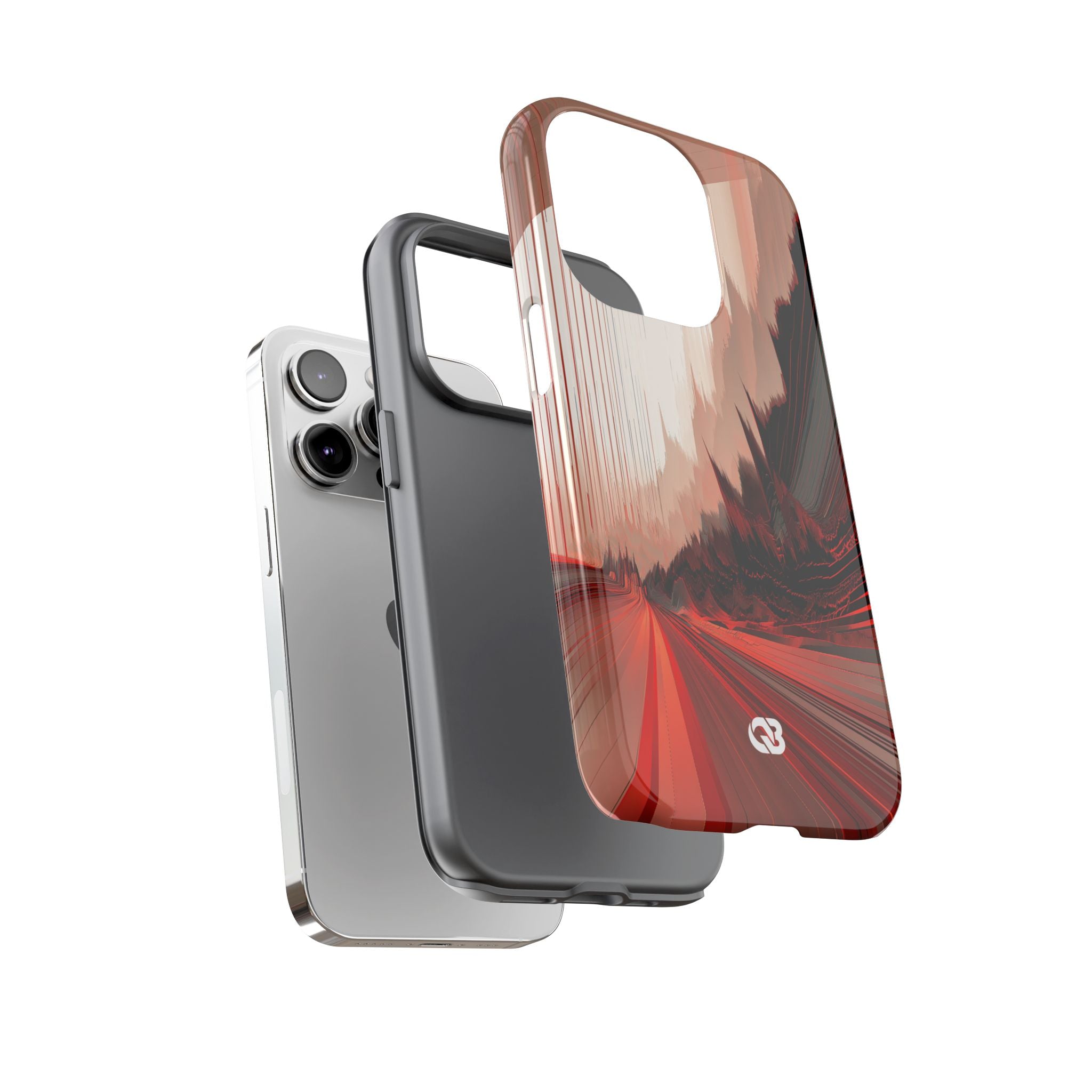 Red Tough Phone Case for iPhone - Crimson Pulse Horizon