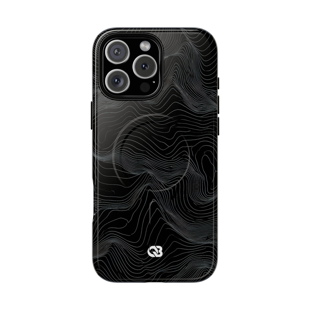 Black Tough 2.0 Magsafe Phone Case for iPhone - Obsidian Topo Wireframe