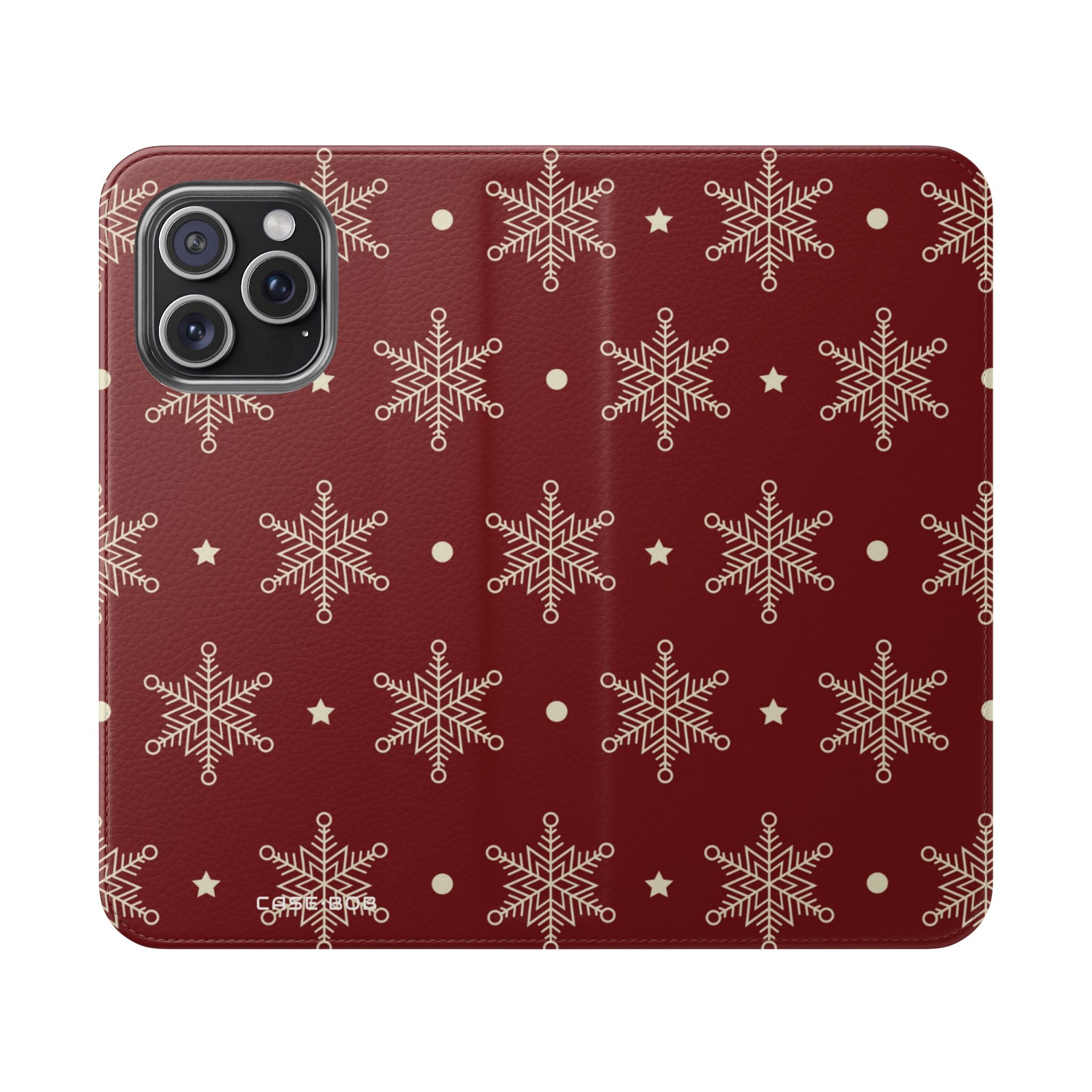 Cream Snowflakes Crimson - iPhone 15 Pro Max Case - Wallet