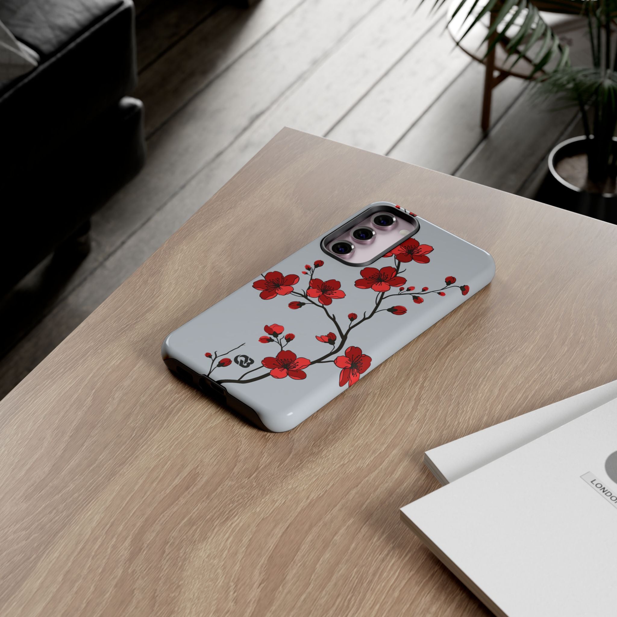 Grey Tough Phone Case for Samsung - Crimson Blossom Onyx