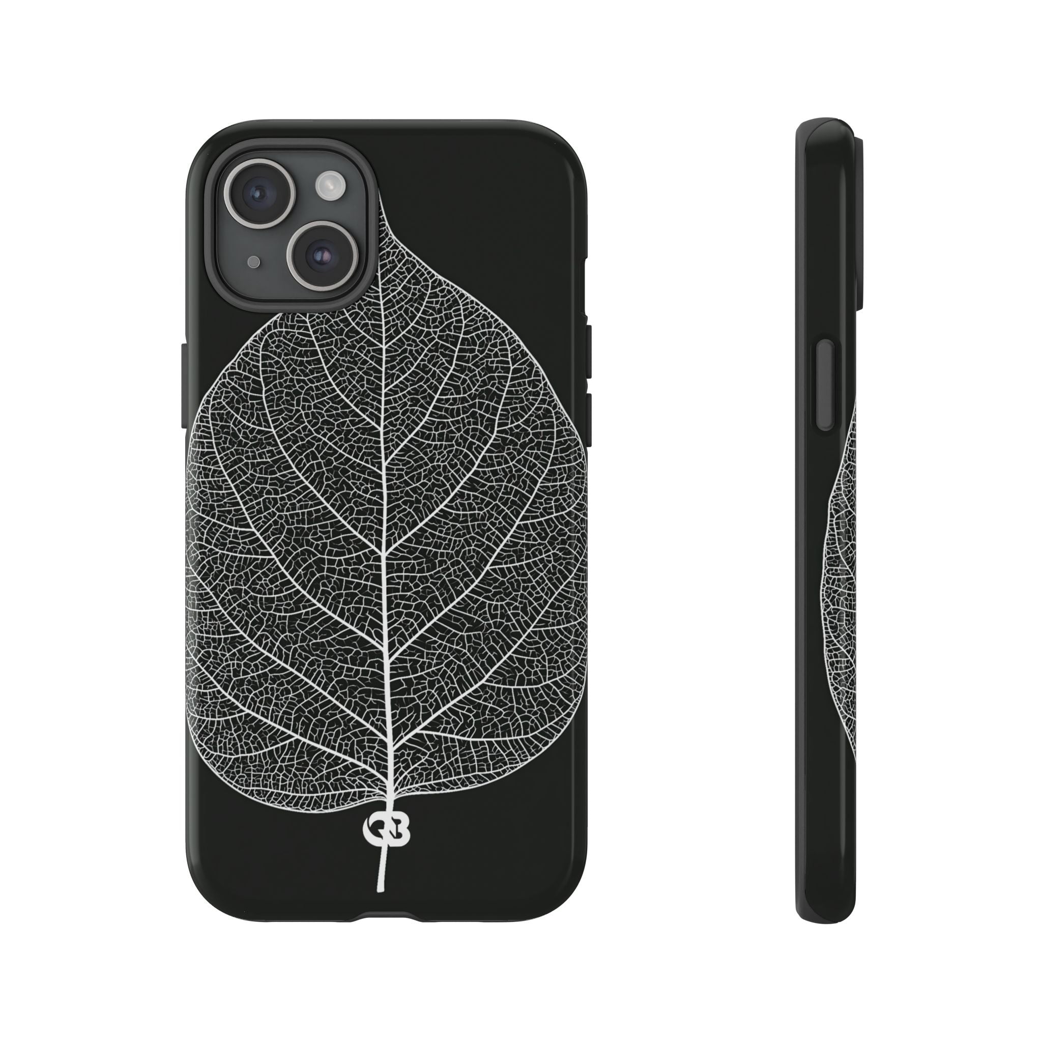 Black Tough Phone Case for iPhone - Bleached Leaf Lattice