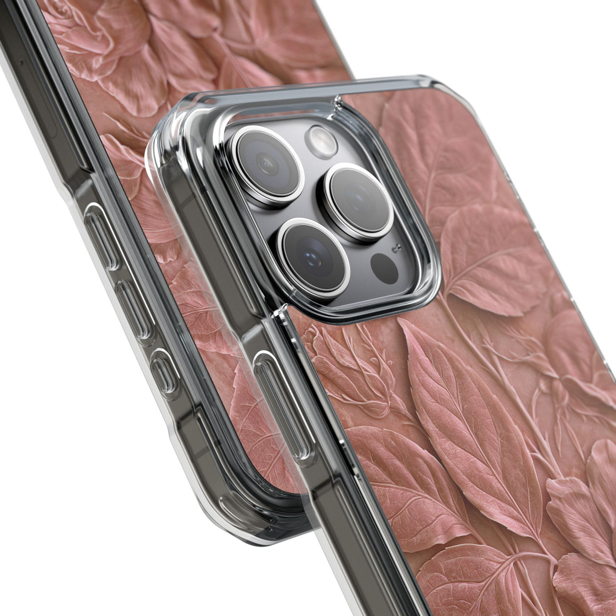 Blush Rose Relief · Clear Impact Magnetic Phone Case for iPhone · Pink