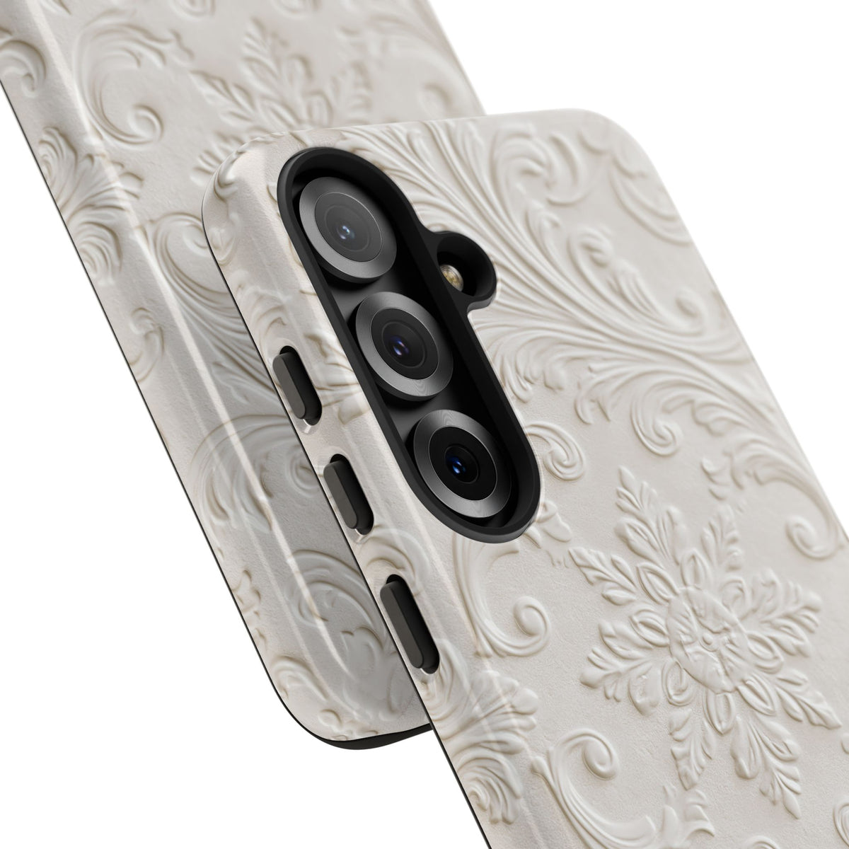 White Tough Phone Case for Samsung - Alabaster Floral Relief