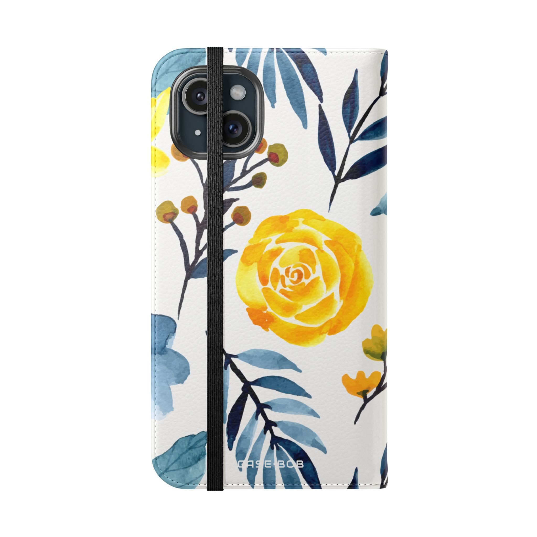 Yellow Blue Blossoms - iPhone 15 Plus Case - Wallet