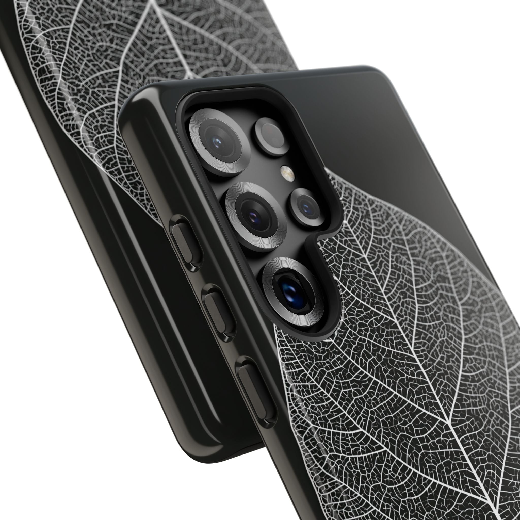 Black Tough Phone Case for Samsung - Bleached Leaf Lattice