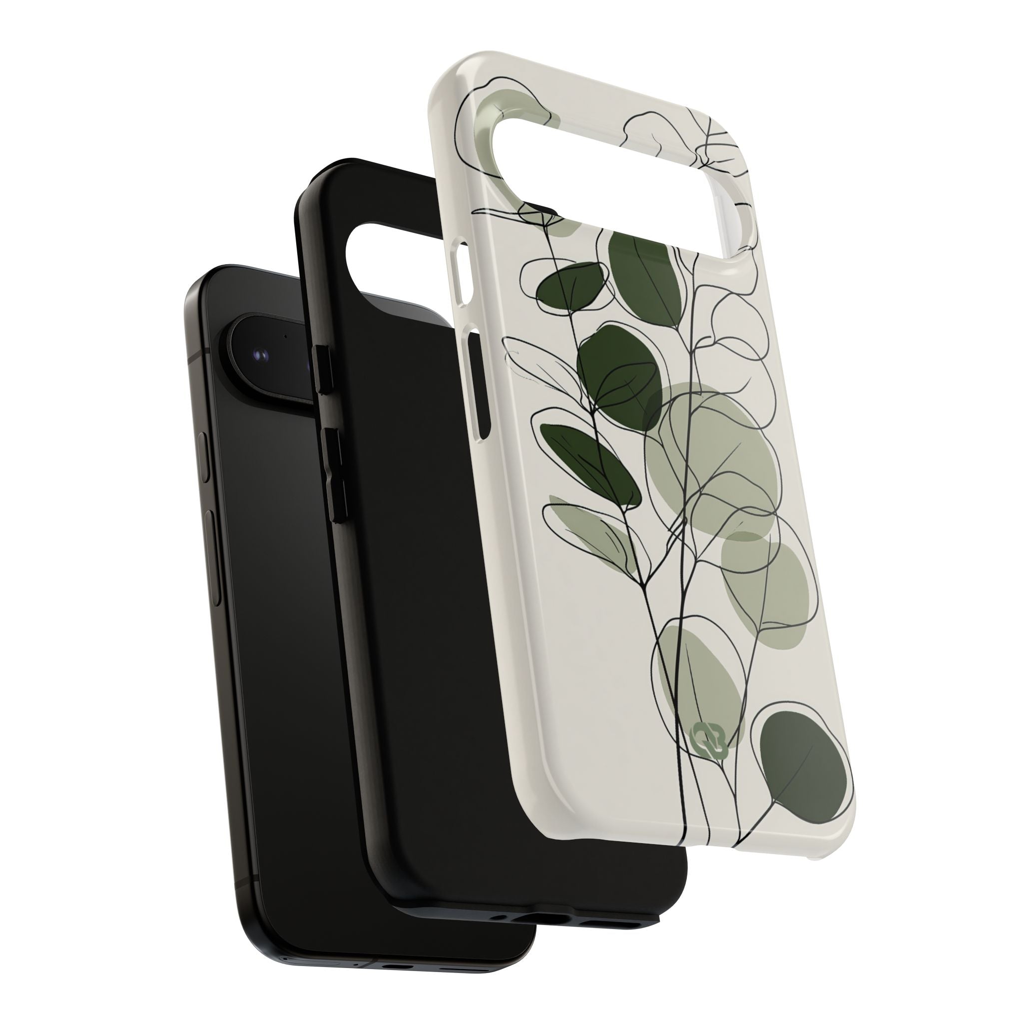 Green Tough Phone Case for Google Pixel - Muted Eucalyptus Sketch