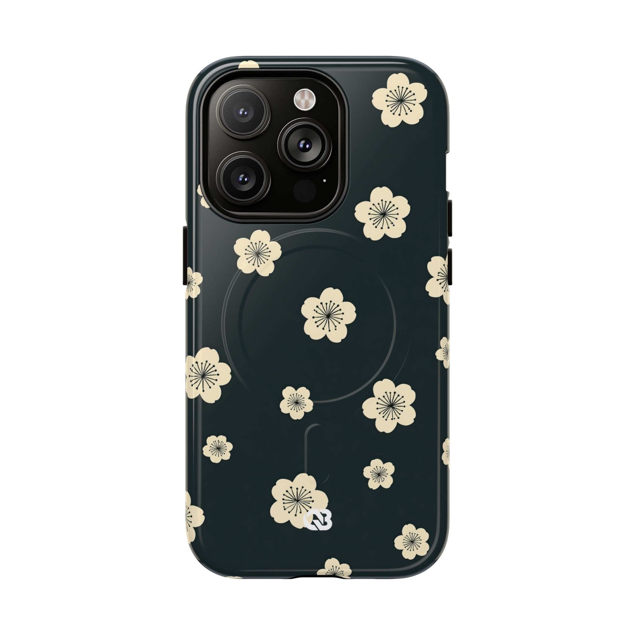 Teal Tough 2.0 Magsafe Phone Case for iPhone - Obsidian Cream Petals