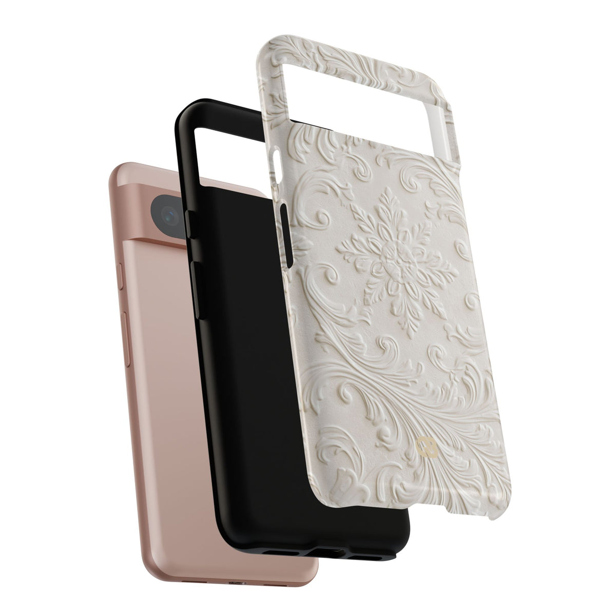 White Tough Phone Case for Google Pixel - Alabaster Floral Relief