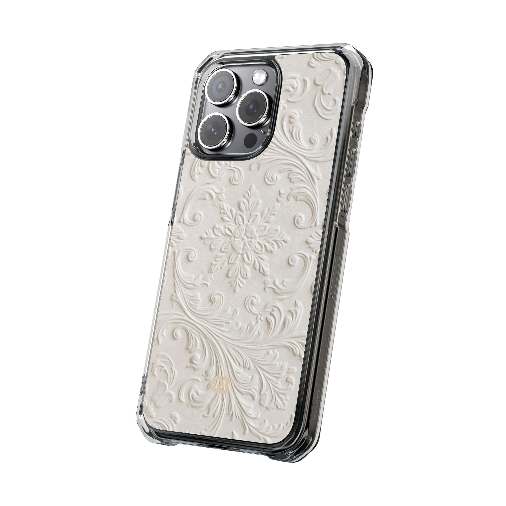 White Impact MagSafe Phone Case for iPhone - Alabaster Floral Relief
