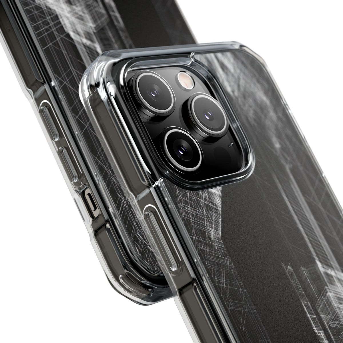 Black Impact MagSafe Phone Case for iPhone - Ghost Urban Wireframe