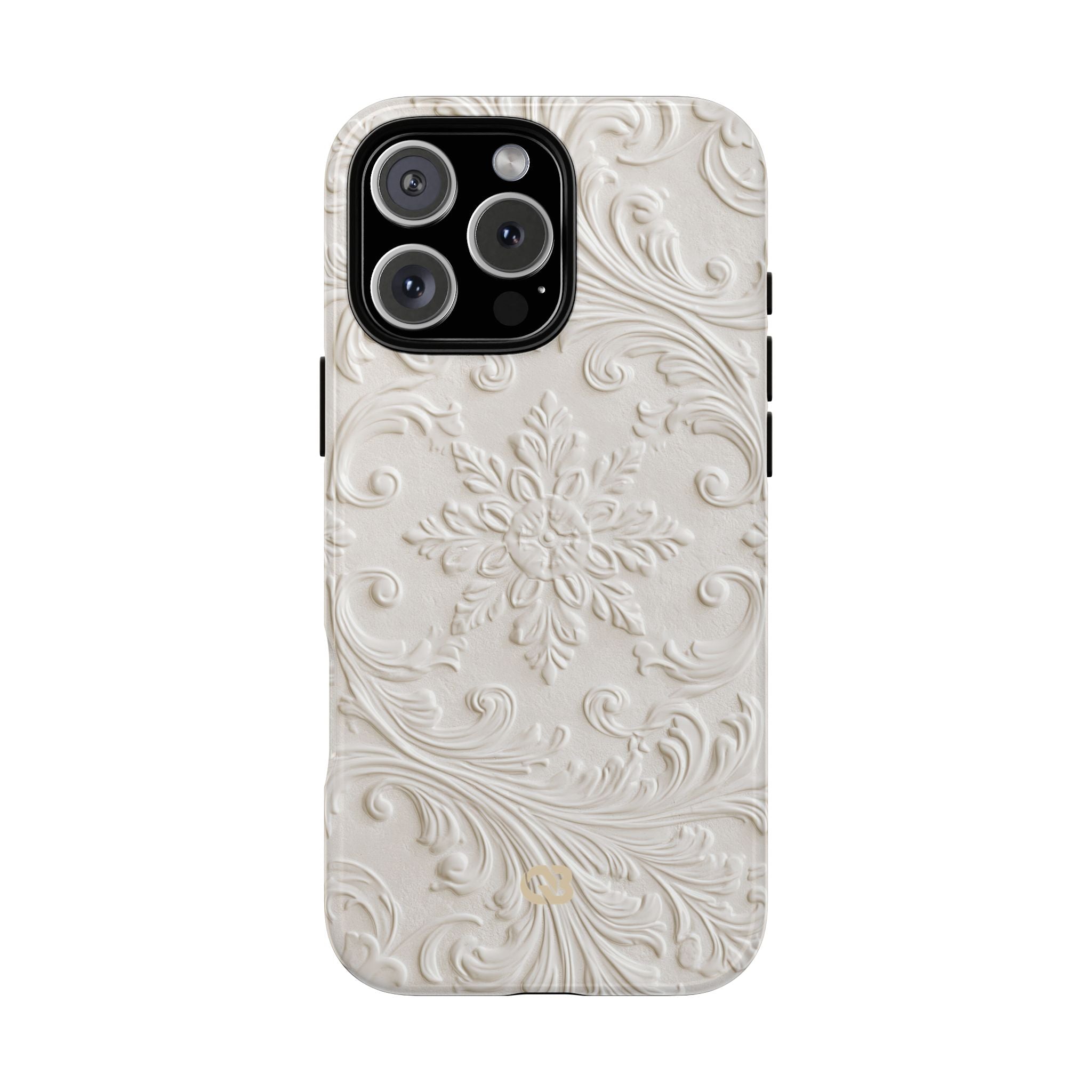 White Tough Phone Case for iPhone - Alabaster Floral Relief