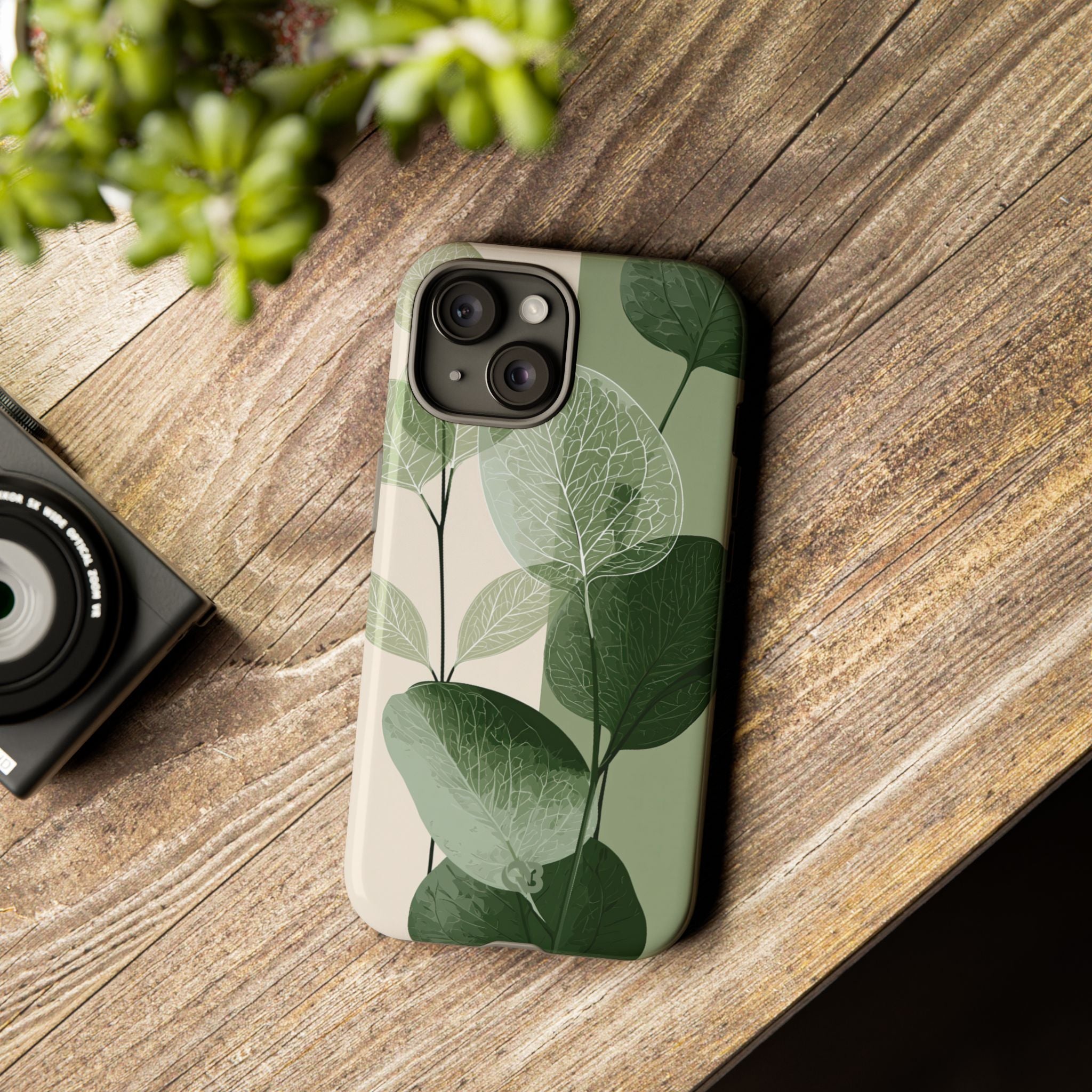 Green Tough Phone Case for iPhone - Sage Leaf Skeletals